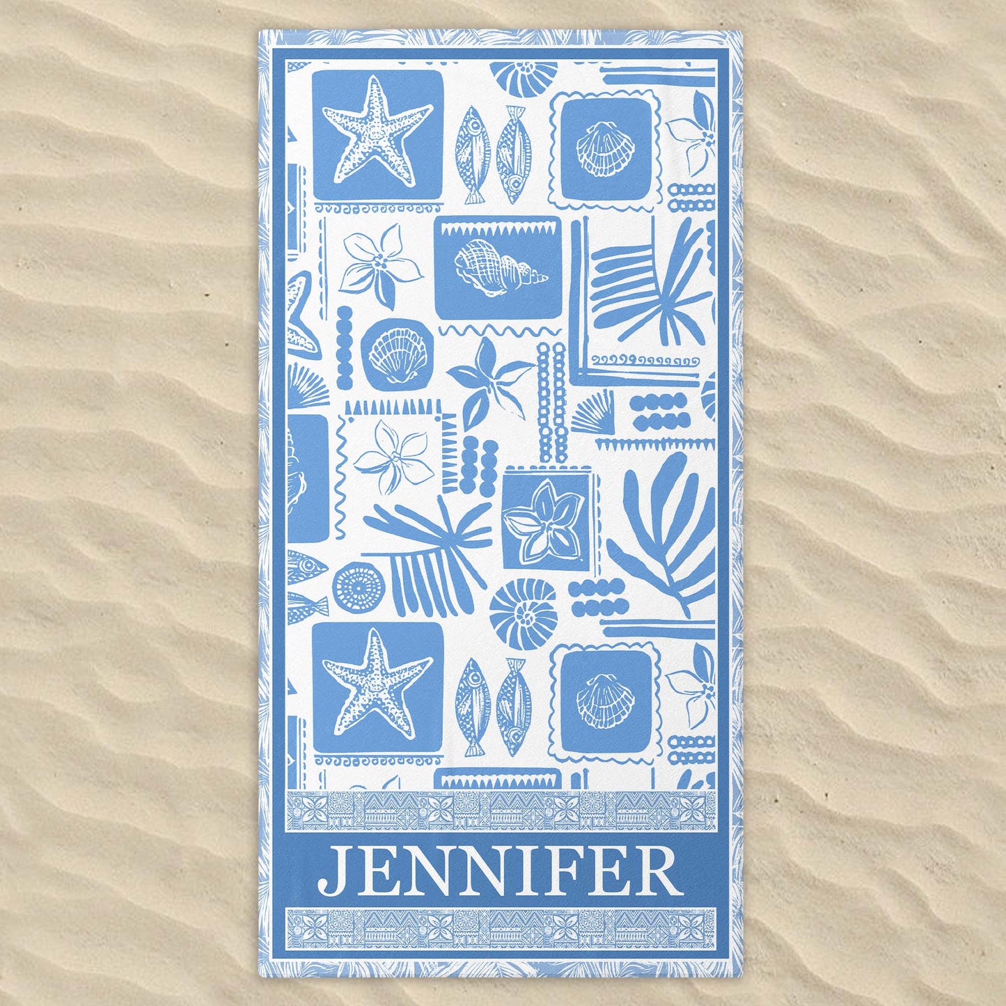 Customize Your Summer With Shells, Starfish, And Tropical Designs - Personalized Beach Towel - FAM399_BETO