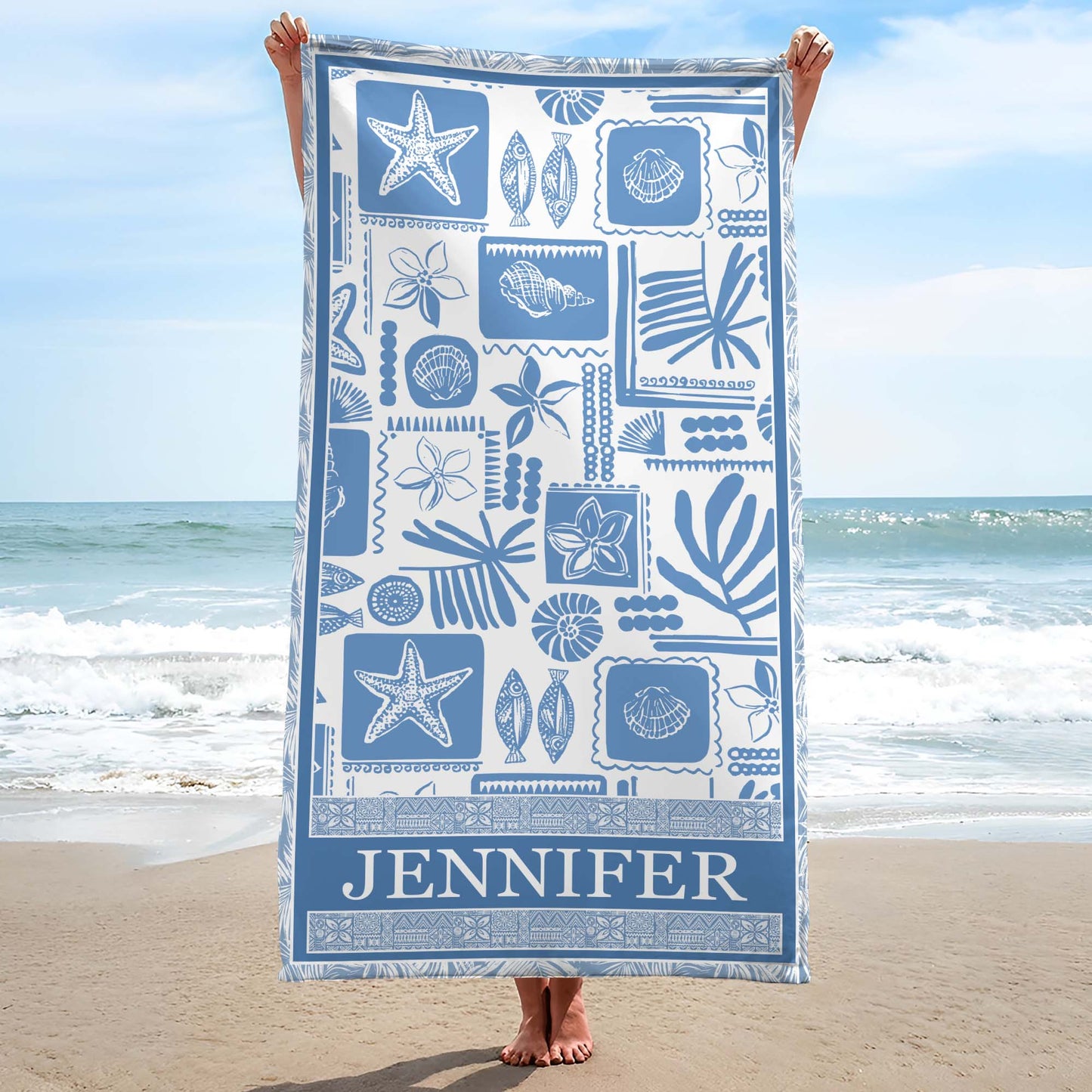 Customize Your Summer With Shells, Starfish, And Tropical Designs - Personalized Beach Towel - FAM399_BETO