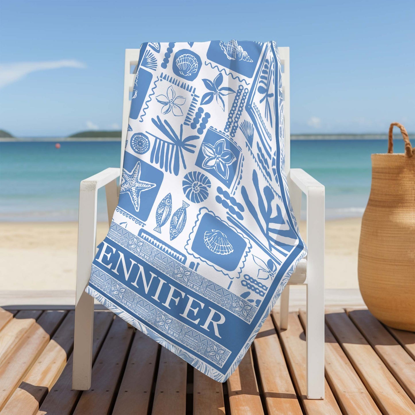 Customize Your Summer With Shells, Starfish, And Tropical Designs - Personalized Beach Towel - FAM399_BETO
