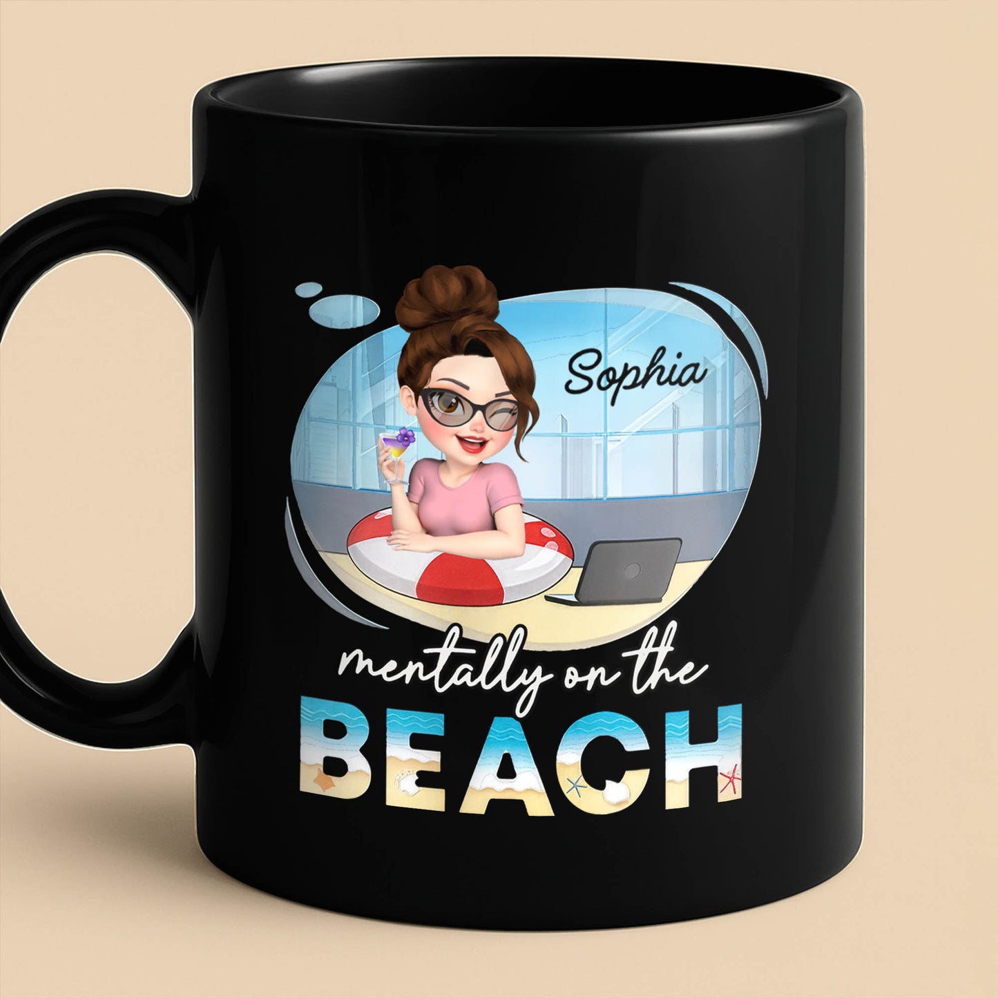 Mentally On The Beach With Laptop And Office Chair