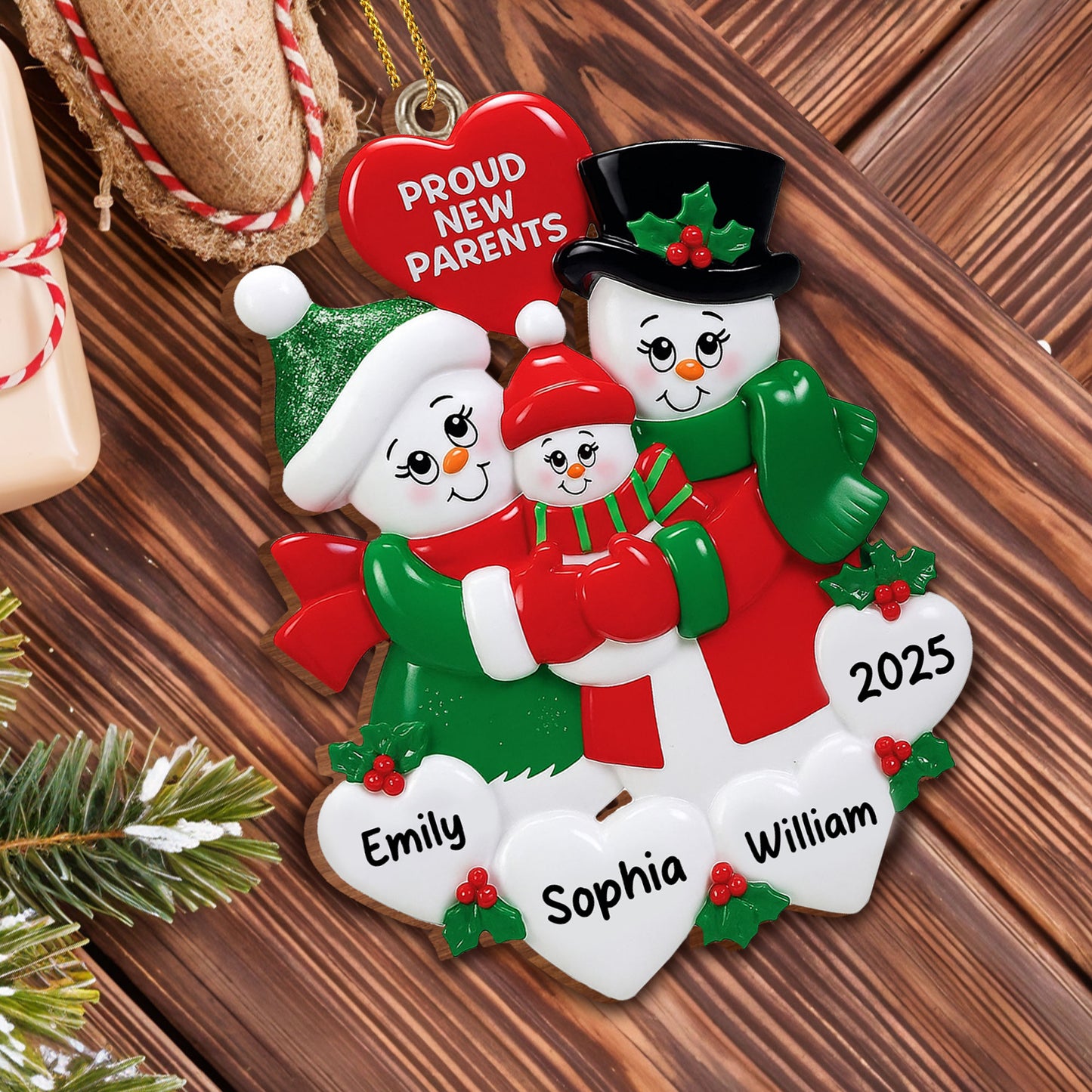 Proud New Parents Snowman and Christmas Decorations