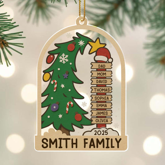 Celebrando las fiestas en familia, árbol de Navidad y adornos - Adorno acrílico personalizado, regalo de Navidad - FAM431_ACO