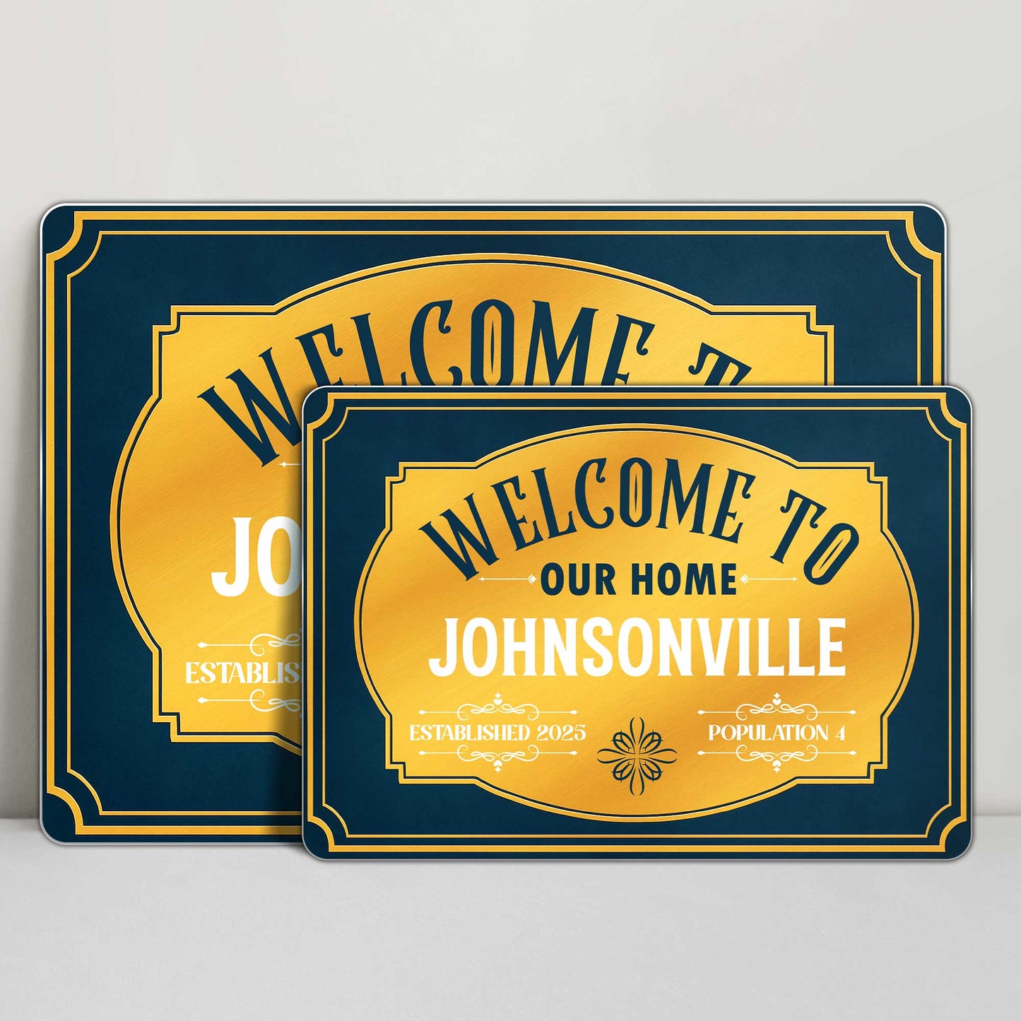 Welcome To Our Home Sign With Elegant Scrollwork