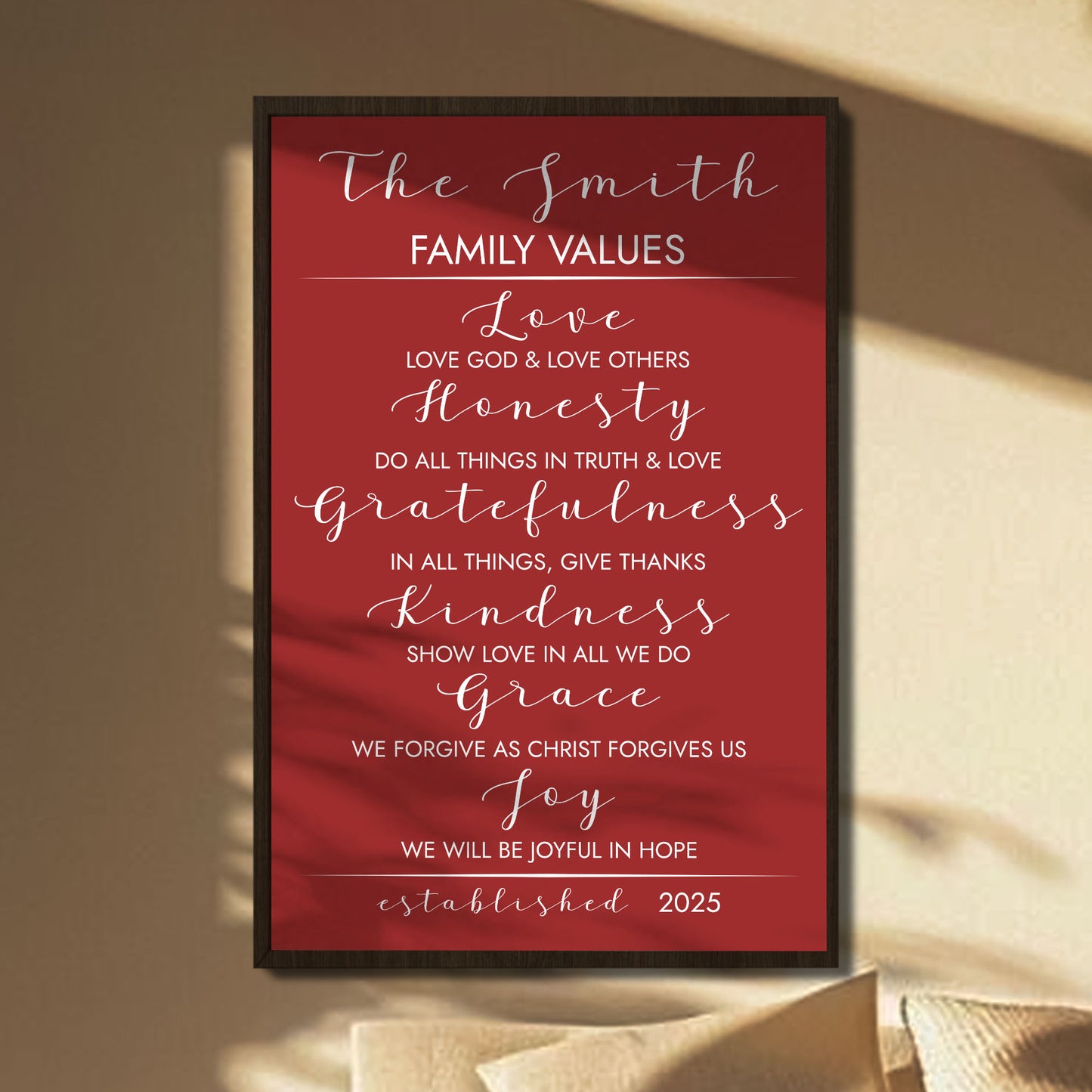 Family Values Love Honesty Kindness Grace Joy Poster