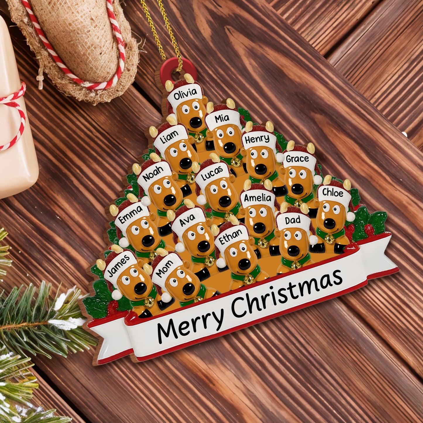 Merry Christmas With Family And Adorable Dogs - Personalized Custom Wood Ornament, Custom Shaped - FAM456_WDO