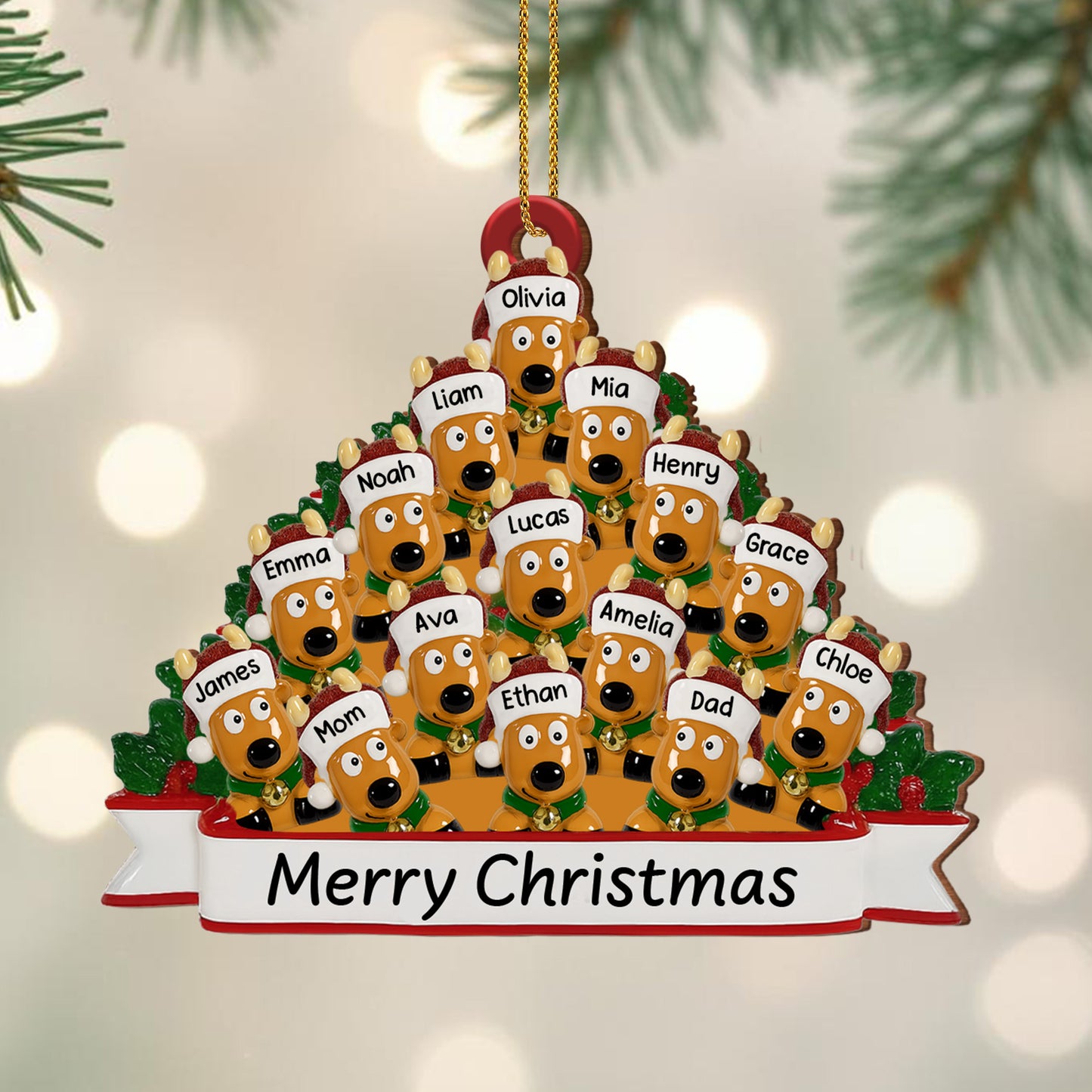 Merry Christmas With Family And Adorable Dogs - Personalized Custom Wood Ornament, Custom Shaped - FAM456_WDO