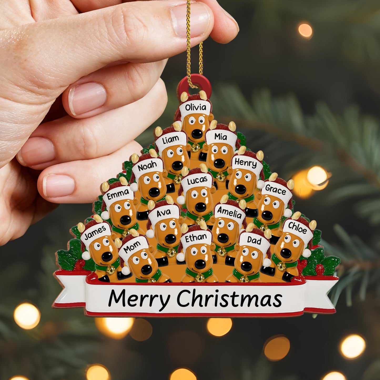 Merry Christmas With Family And Adorable Dogs - Personalized Custom Wood Ornament, Custom Shaped - FAM456_WDO