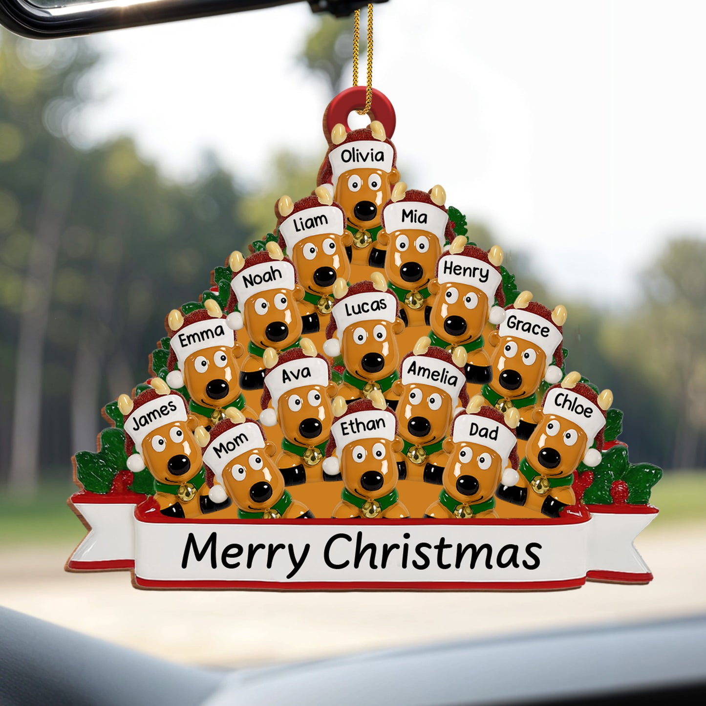 Merry Christmas With Family And Adorable Dogs - Personalized Custom Wood Ornament, Custom Shaped - FAM456_WDO