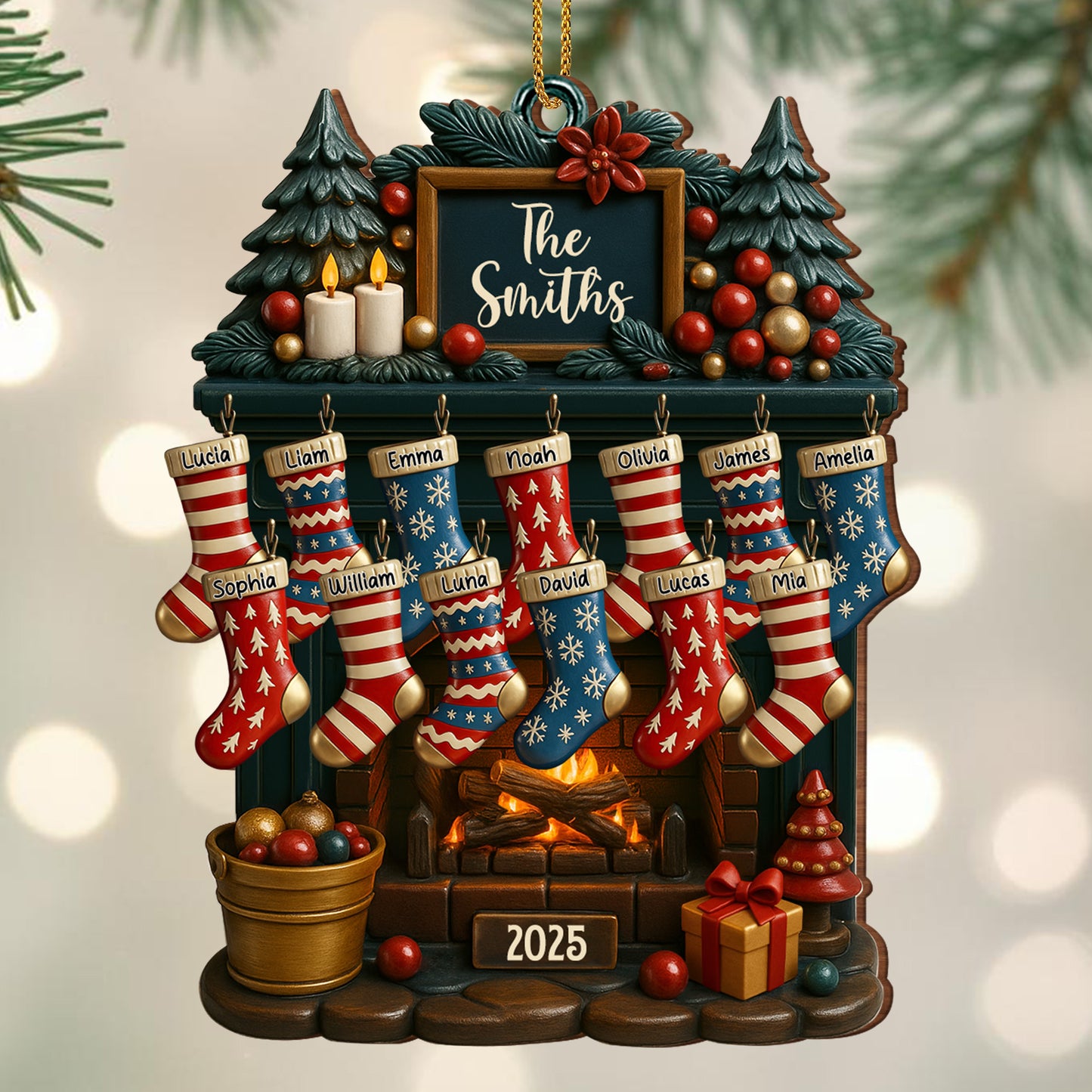 Holiday Gatherings Customized Family Name Wood Ornament