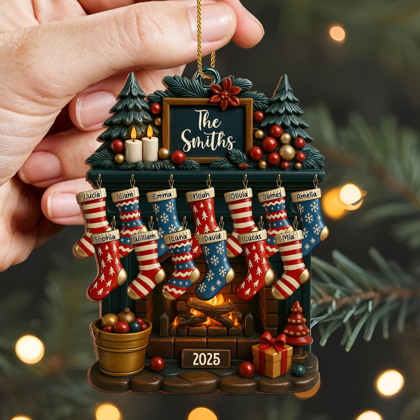 Holiday Gatherings Customized Family Name Wood Ornament