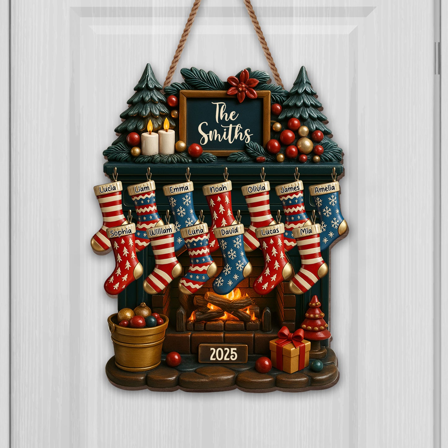 Celebrate A Cozy Family Christmas With Fireplace And Christmas Stockings