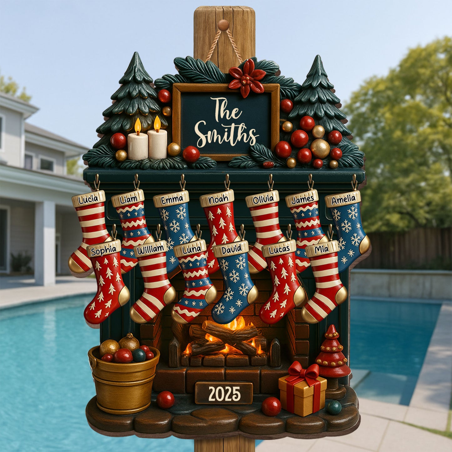 Celebrate A Cozy Family Christmas With Fireplace And Christmas Stockings
