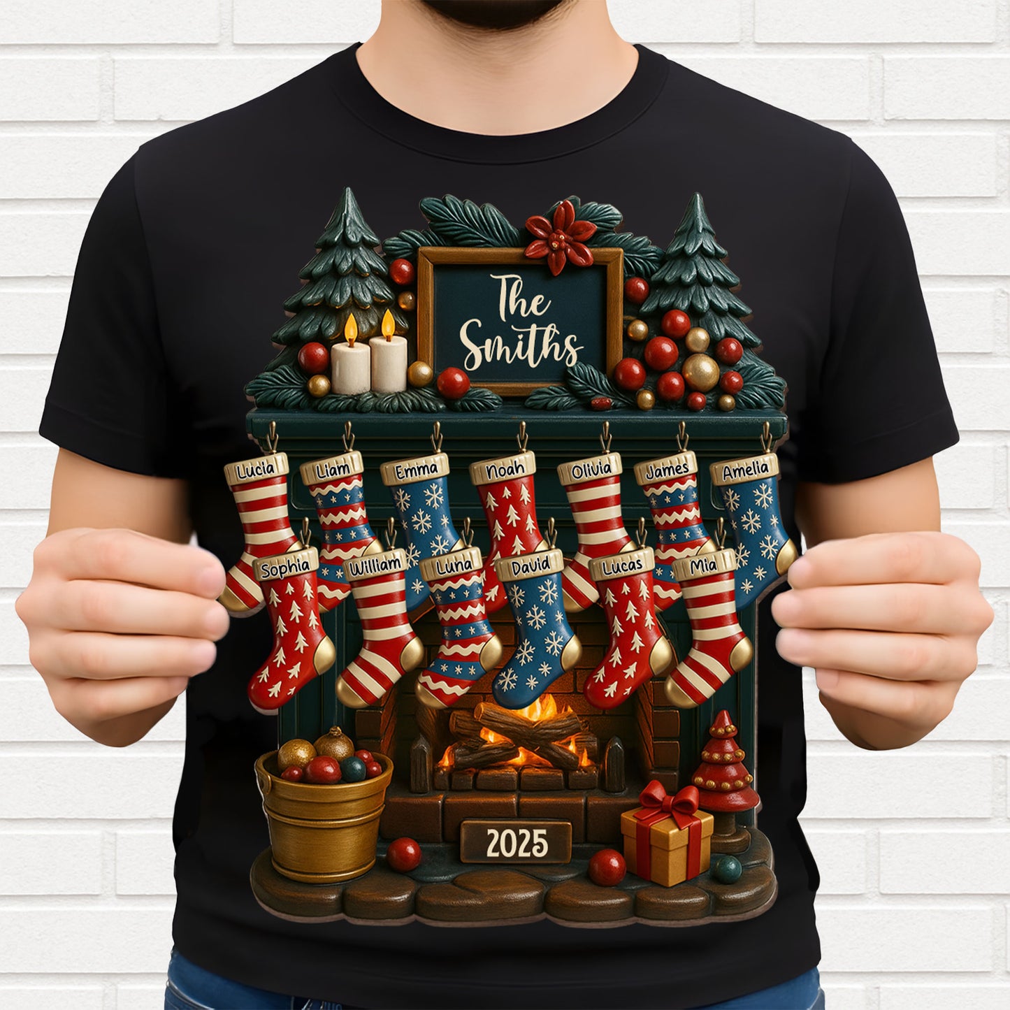 Celebrate A Cozy Family Christmas With Fireplace And Christmas Stockings