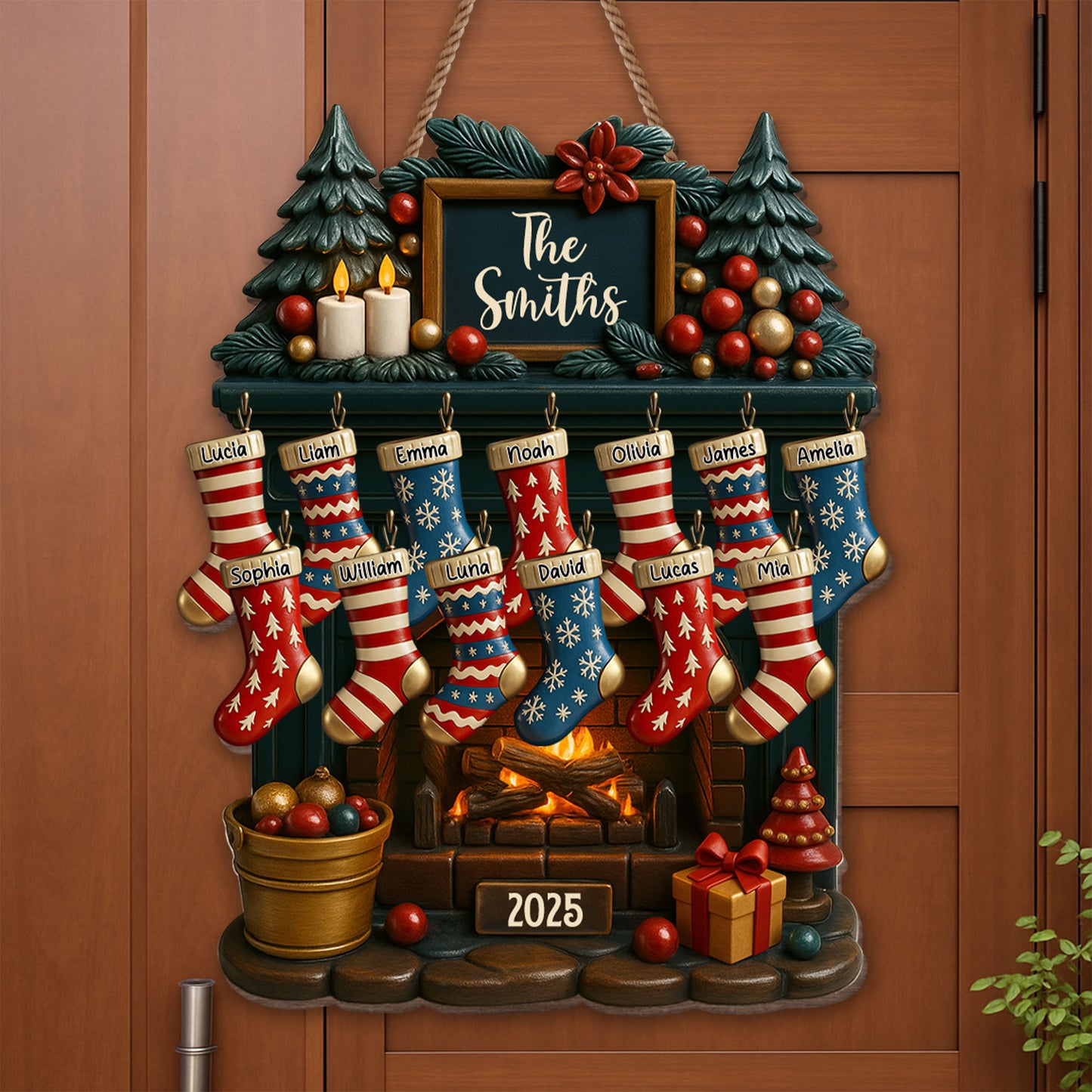 Celebrate A Cozy Family Christmas With Fireplace And Christmas Stockings