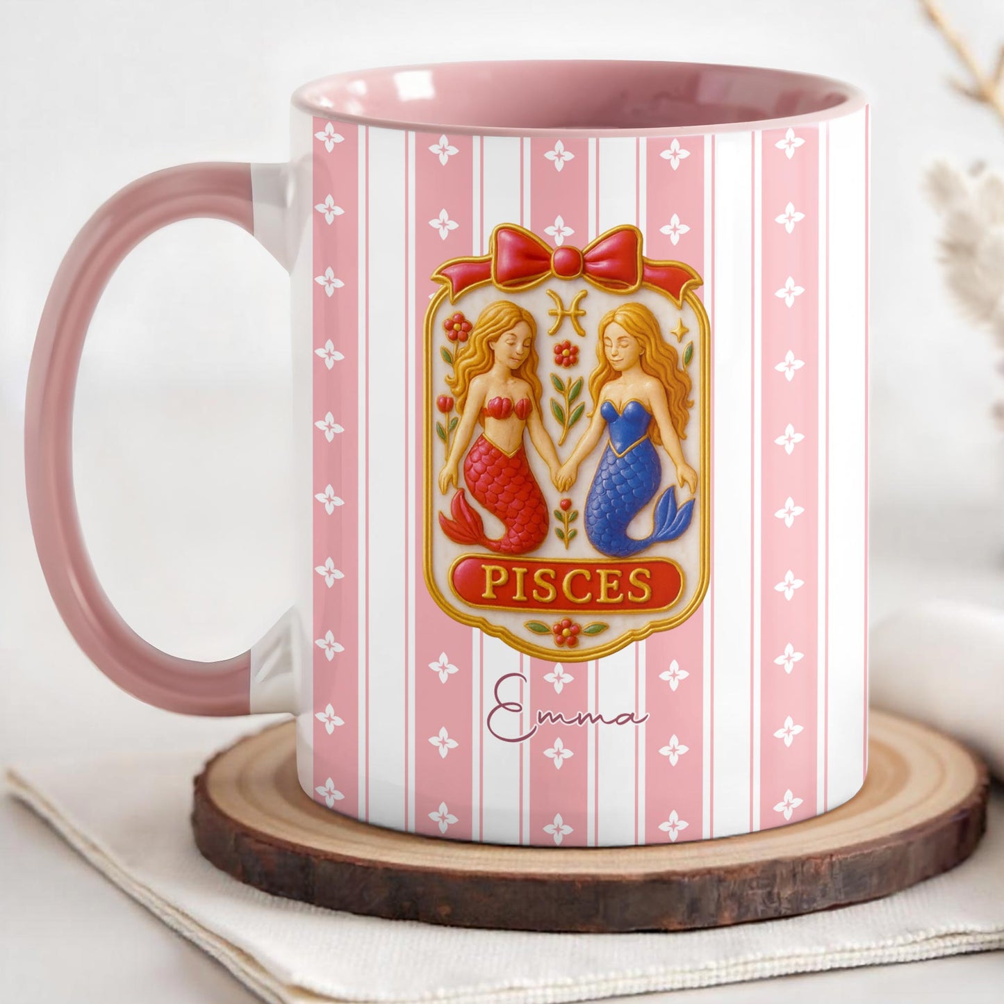 Magnifique signe du zodiaque Lion avec un élégant motif floral - Mug personnalisé - FAM467_AMUG