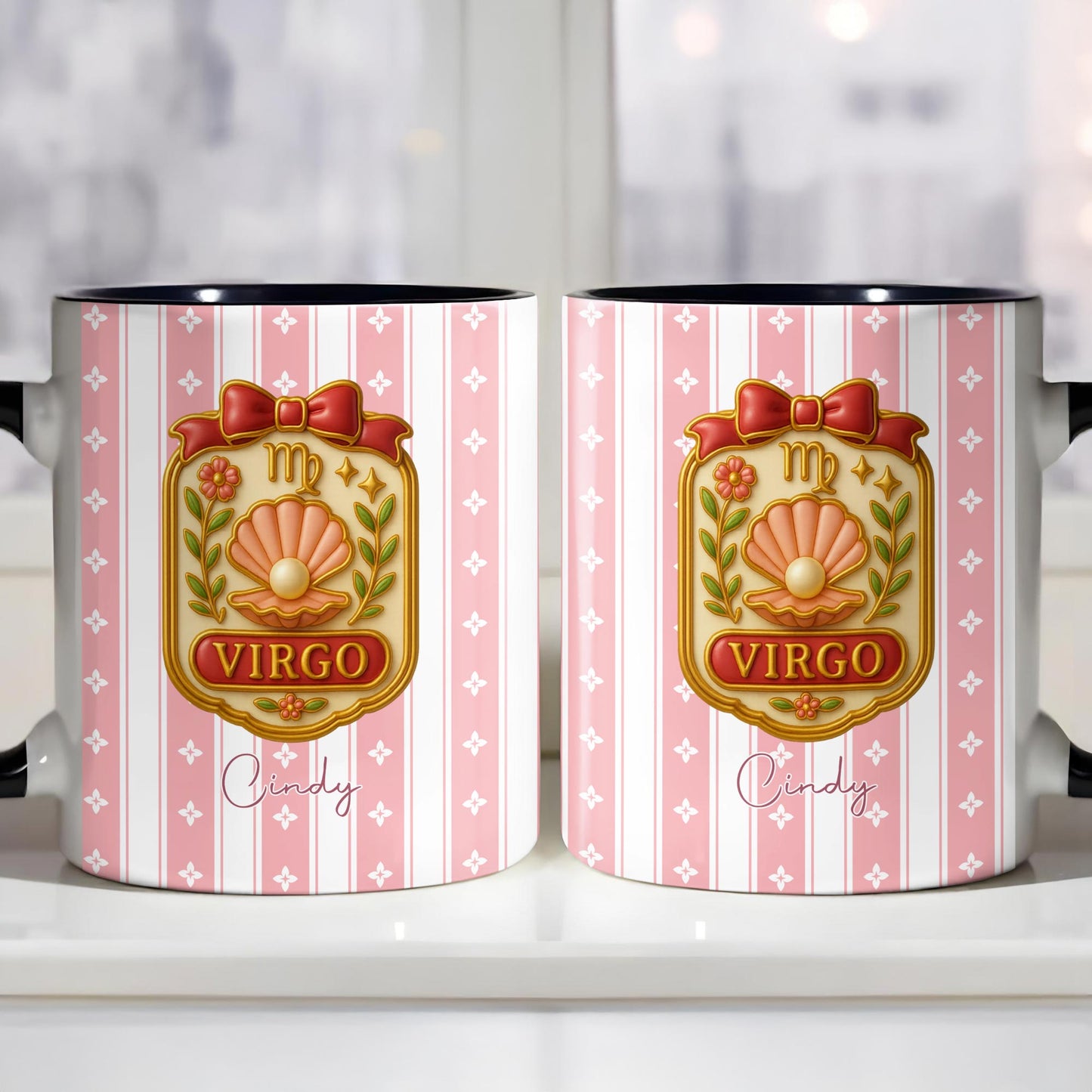 Magnifique signe du zodiaque Lion avec un élégant motif floral - Mug personnalisé - FAM467_AMUG