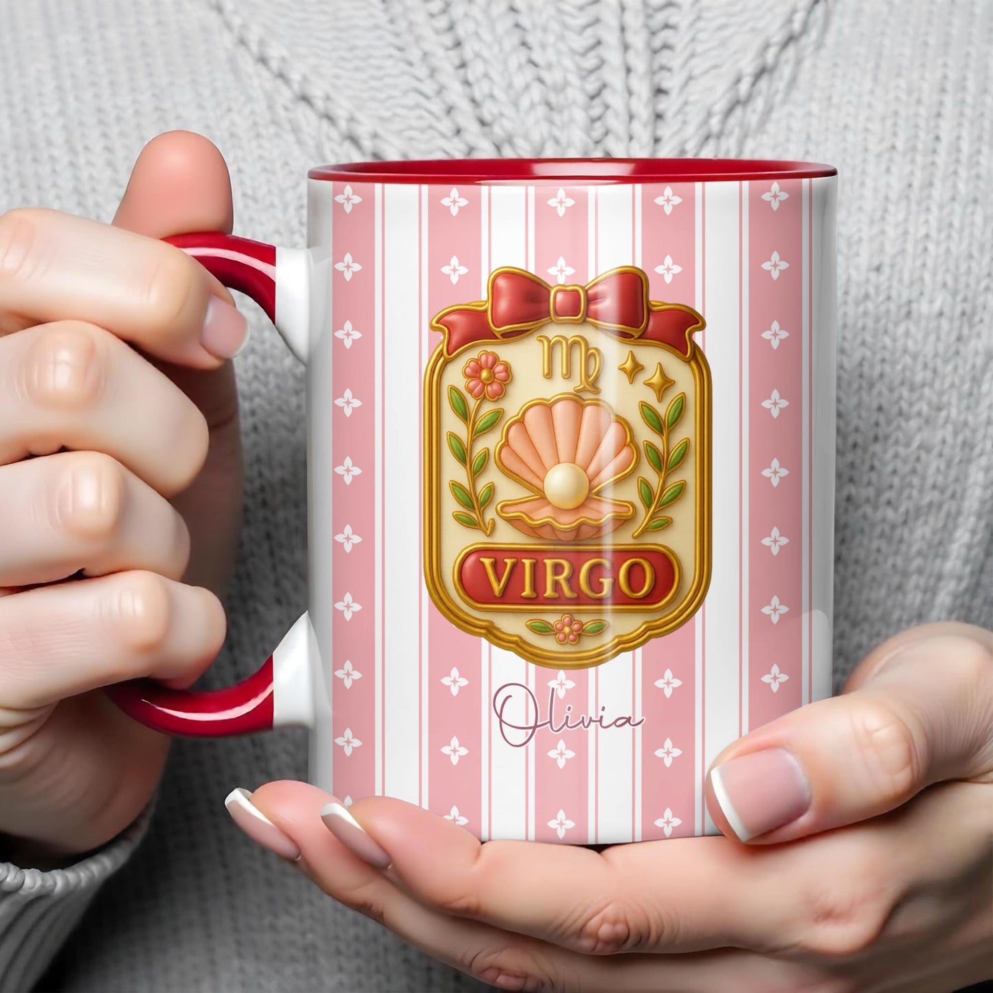 Magnifique signe du zodiaque Lion avec un élégant motif floral - Mug personnalisé - FAM467_AMUG