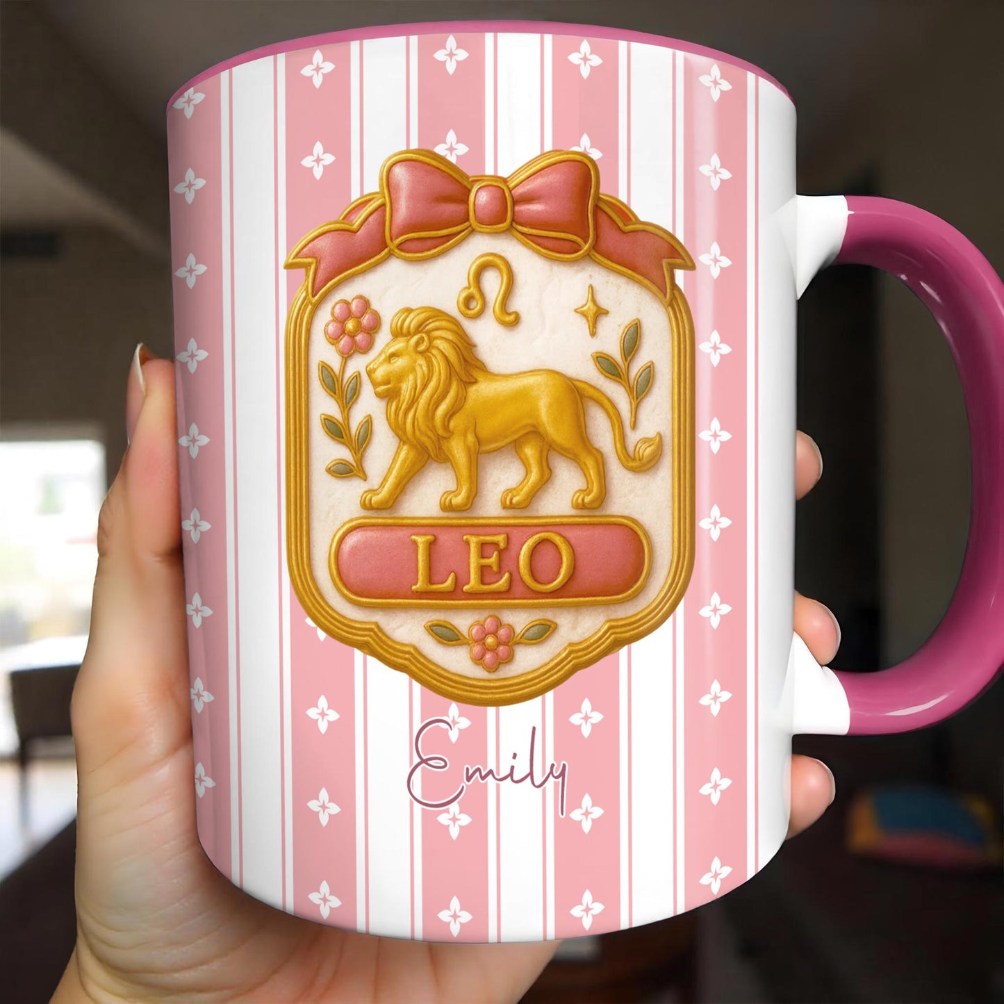 Magnifique signe du zodiaque Lion avec un élégant motif floral - Mug personnalisé - FAM467_AMUG