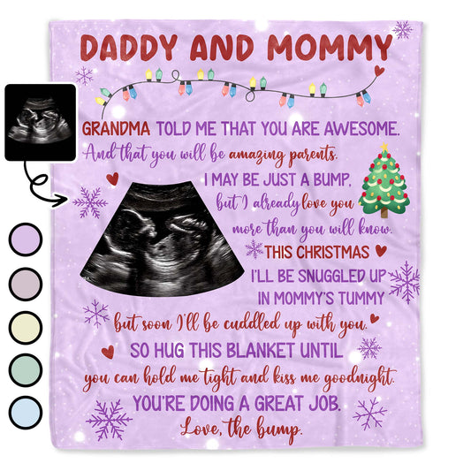 Grandma Told Me You Are Awesome, Ultrasound Image, Christmas Tree - Personalized Custom Blanket - FAM524_BLK