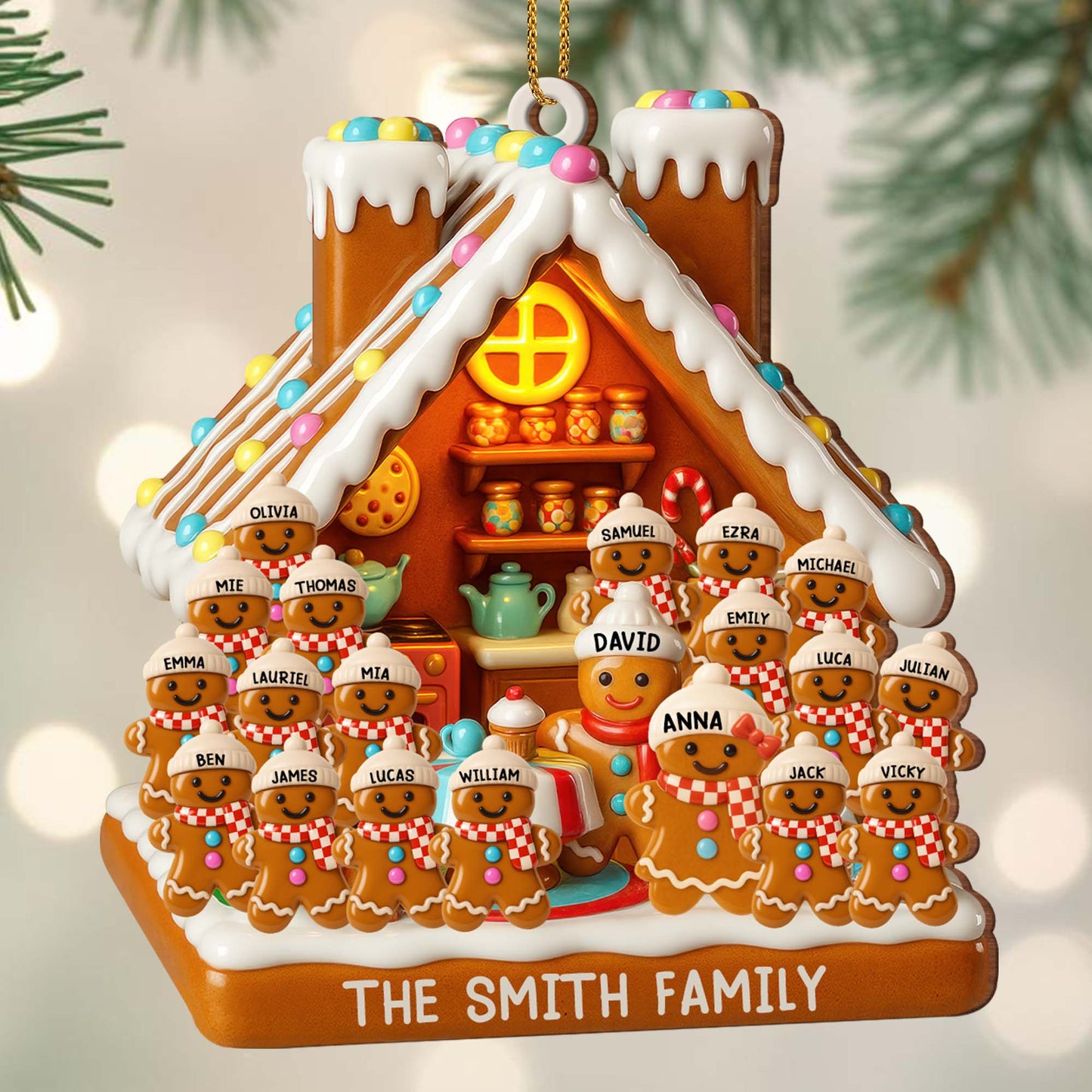Customizable Gingerbread House With Family Members