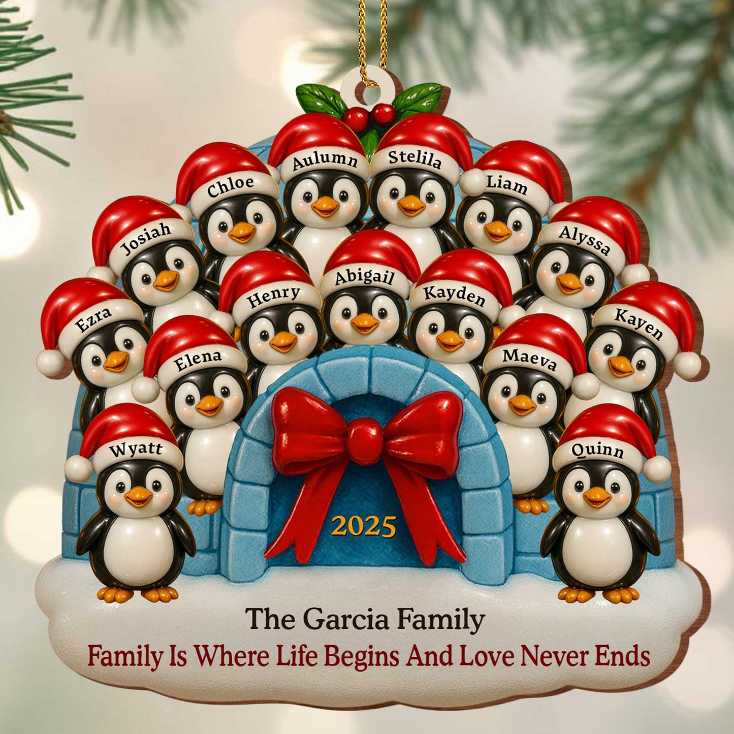 Family Where Life Begins And Love Never Ends Penguin Ornament - Personalized Custom Wood Ornament, Custom Shaped - FAM551_WDO