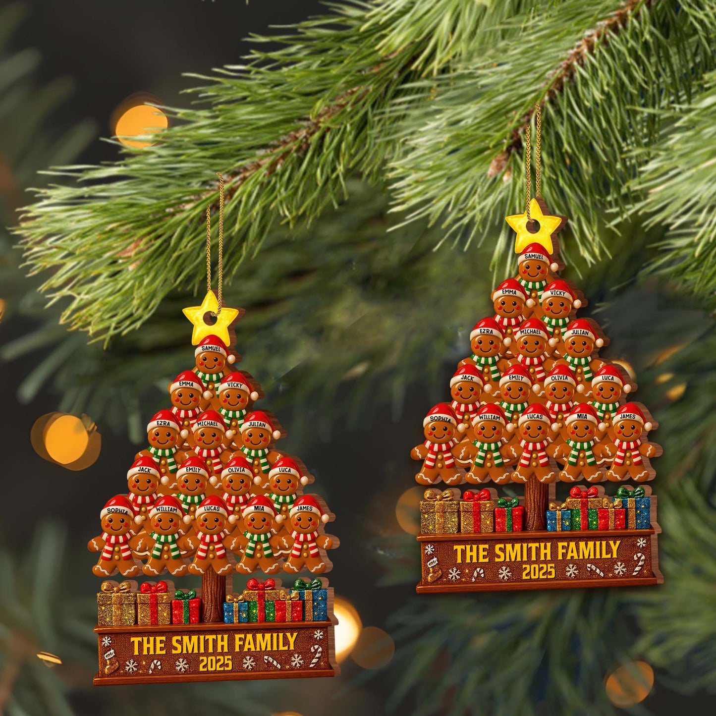 The Smiths Family Gingerbread Christmas Tree - Personalized Custom Wood Ornament, Custom Shaped - FAM576_WDO