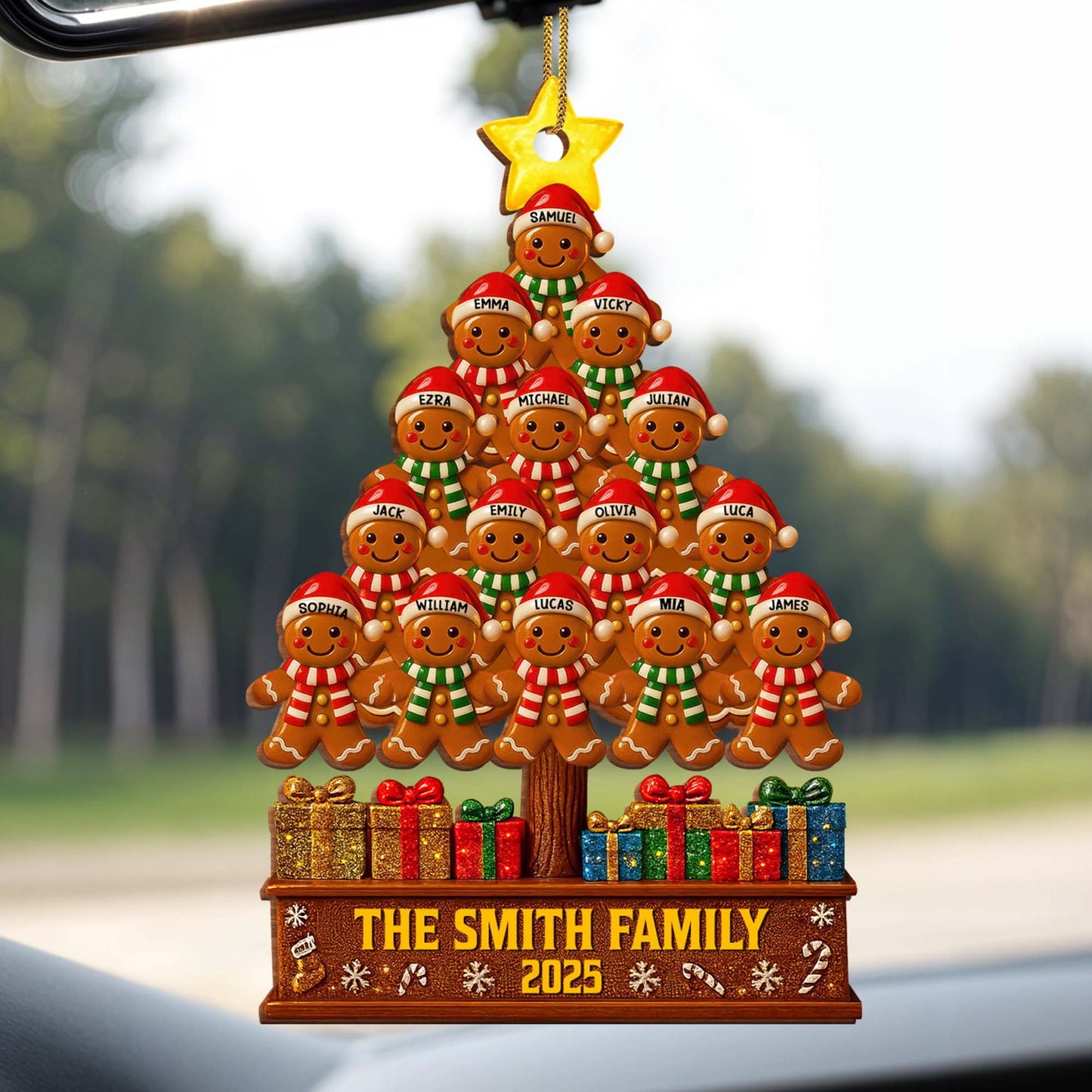 The Smiths Family Gingerbread Christmas Tree - Personalized Custom Wood Ornament, Custom Shaped - FAM576_WDO