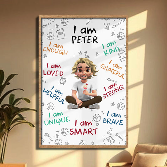 I Am Loved I Am Brave Positive Affirmations Cartoon Poster