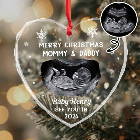 Merry Christmas Mommy And Daddy, Baby Ultrasound Heart Ornament