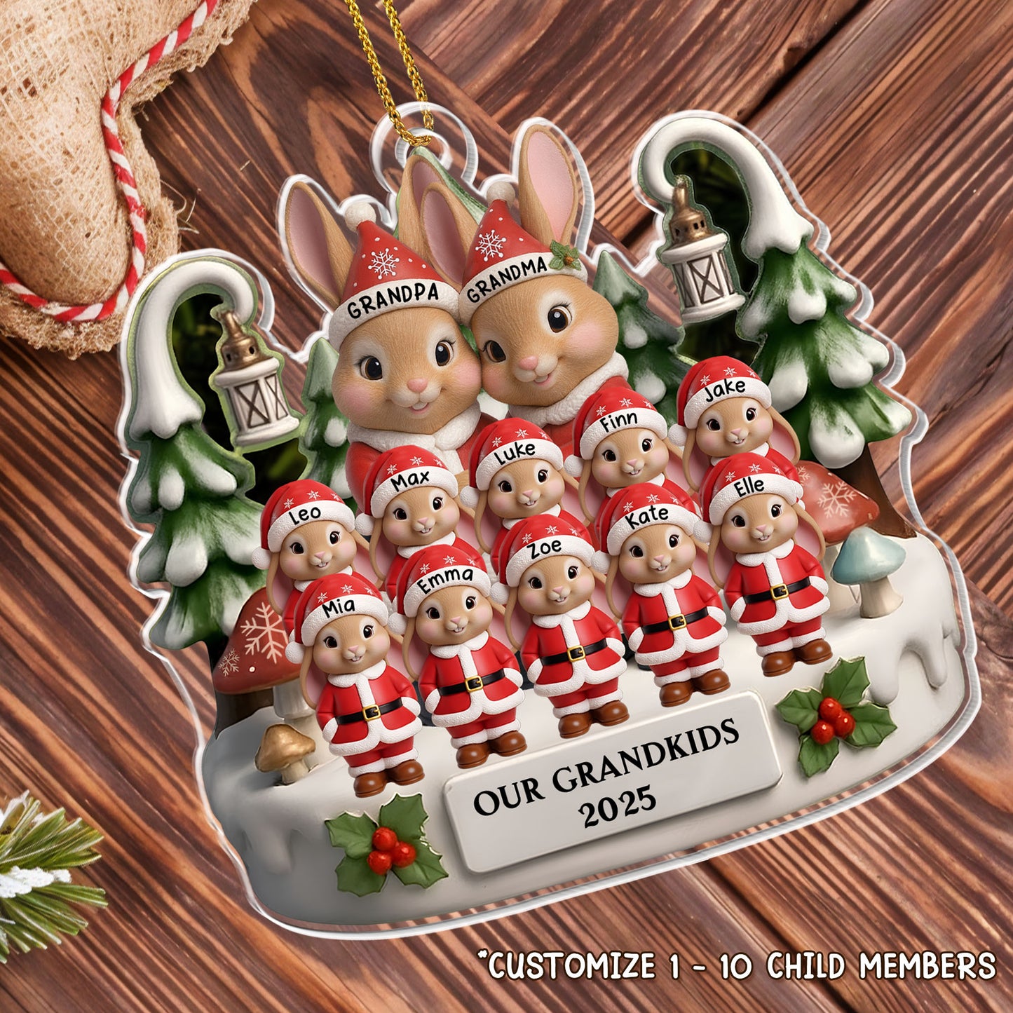 Our Grandkids With Bunnies And Elves - Personalized Custom Acrylic Ornament, Christmas Gift - FAM660_ACO