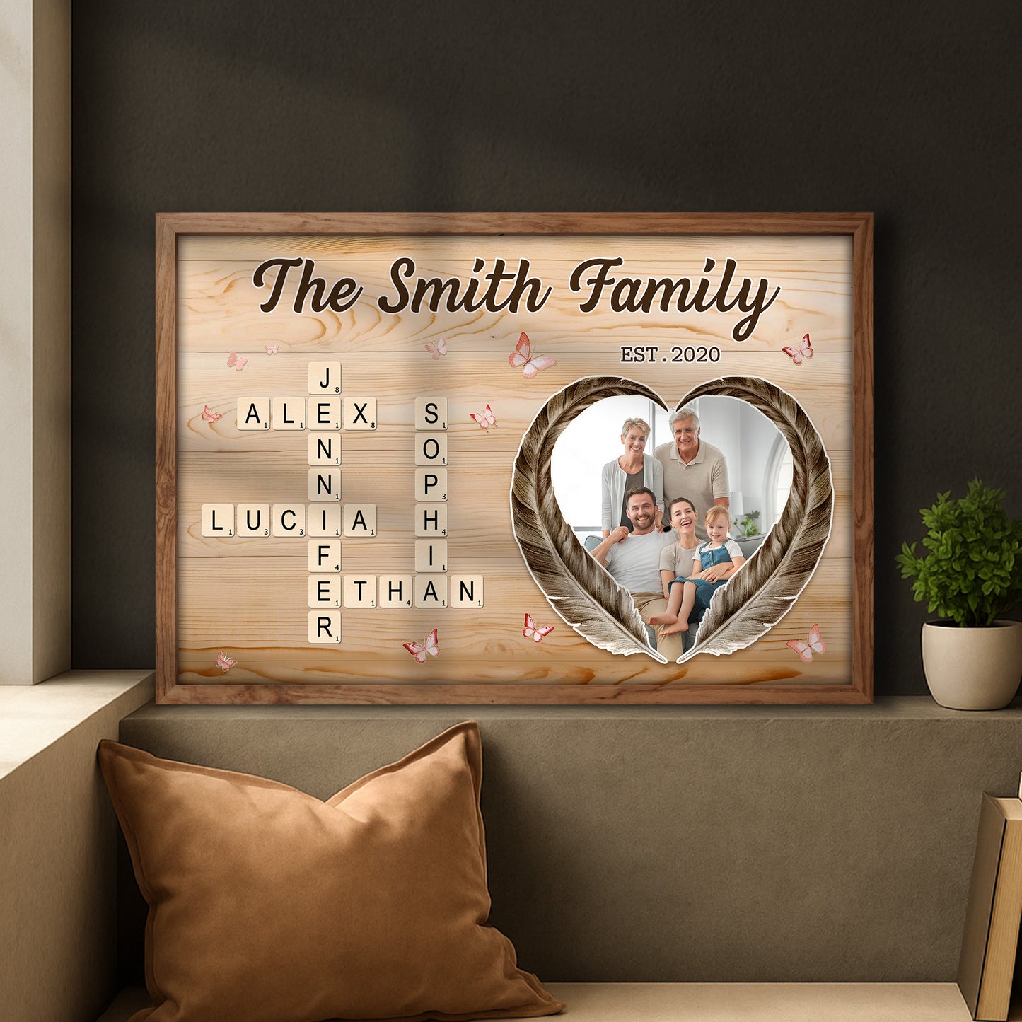 To My Family, Heart Frame with Scrabble Letters Design