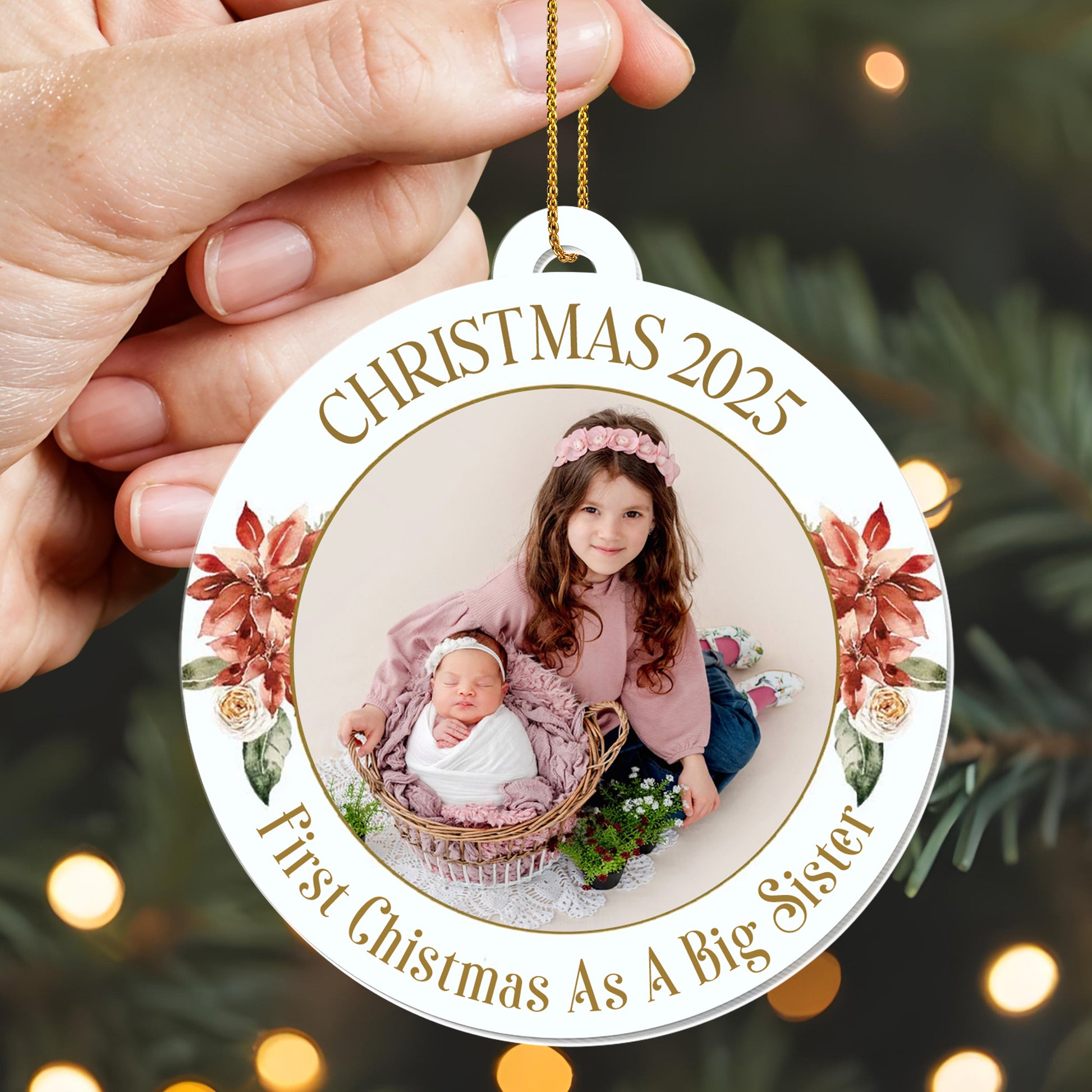 First Christmas As A Big Sister With Flowers and Baby Basket