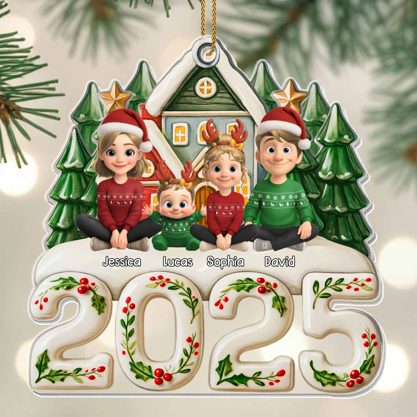 Family Christmas Celebration With Santa Hats