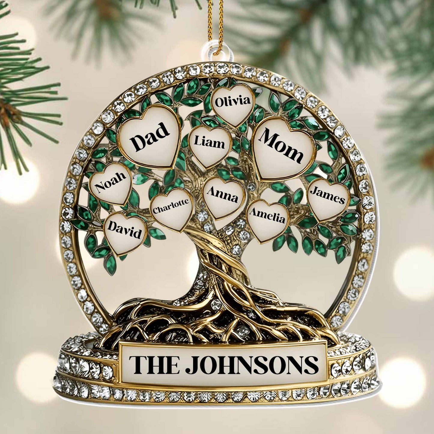 Beautiful Family Tree With Leaves And Hearts