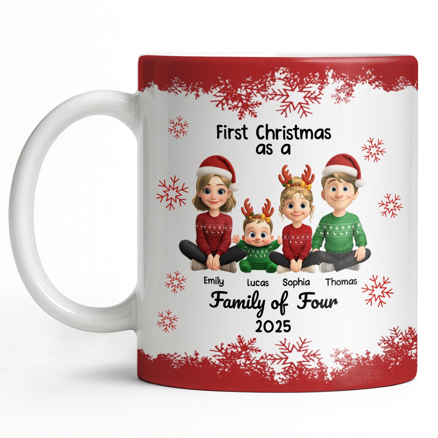 First Christmas As A Family Of Four With Snowflakes