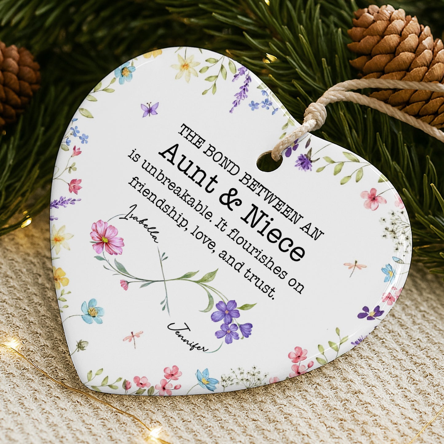 The Bond Between An Aunt & Niece, Flowers Heart Ornament