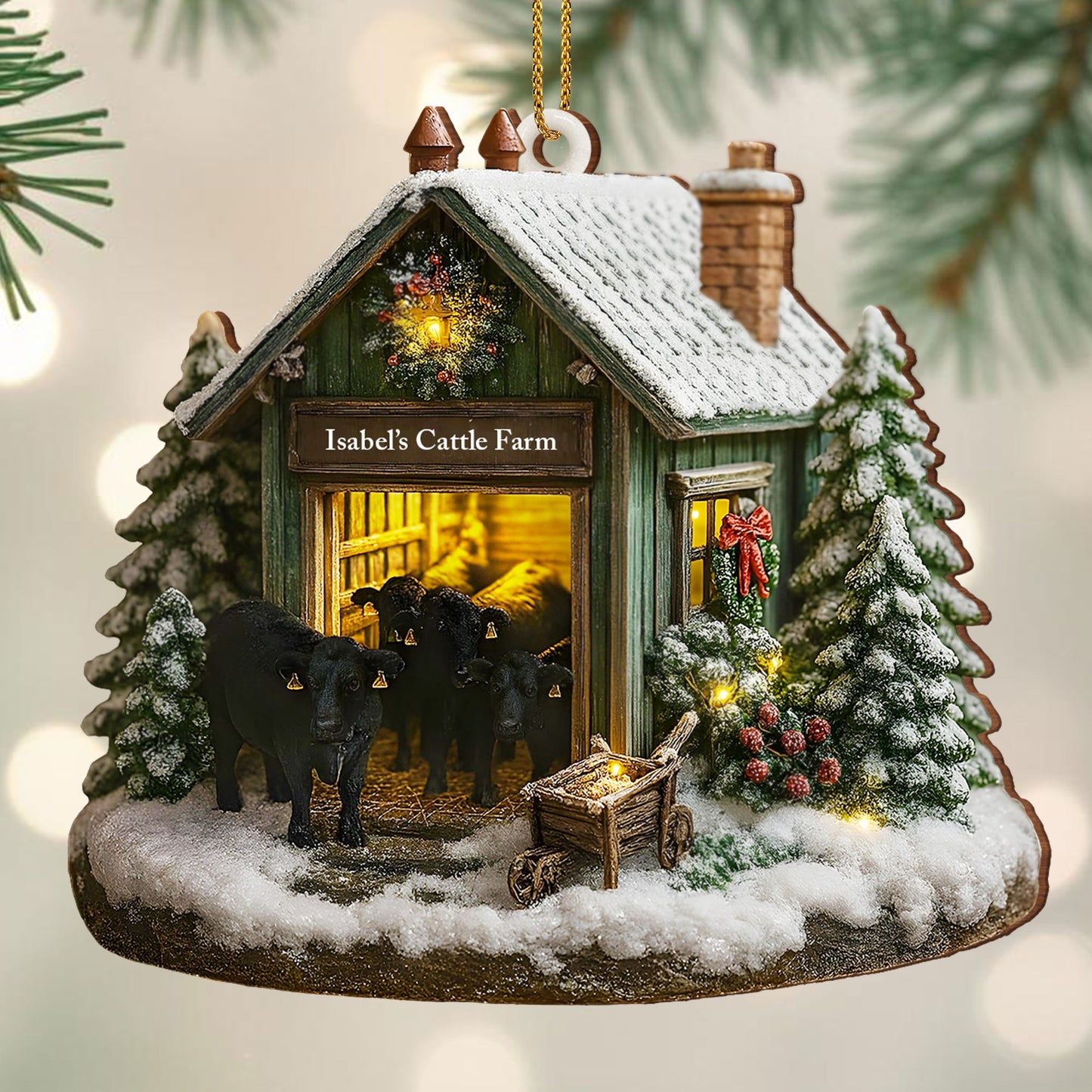 Personalized Farmhouse Christmas Barn and Cattle