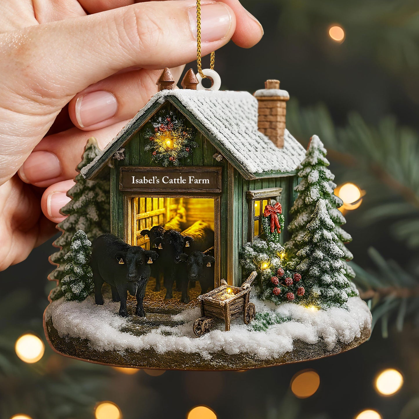 Personalized Farmhouse Christmas Barn and Cattle