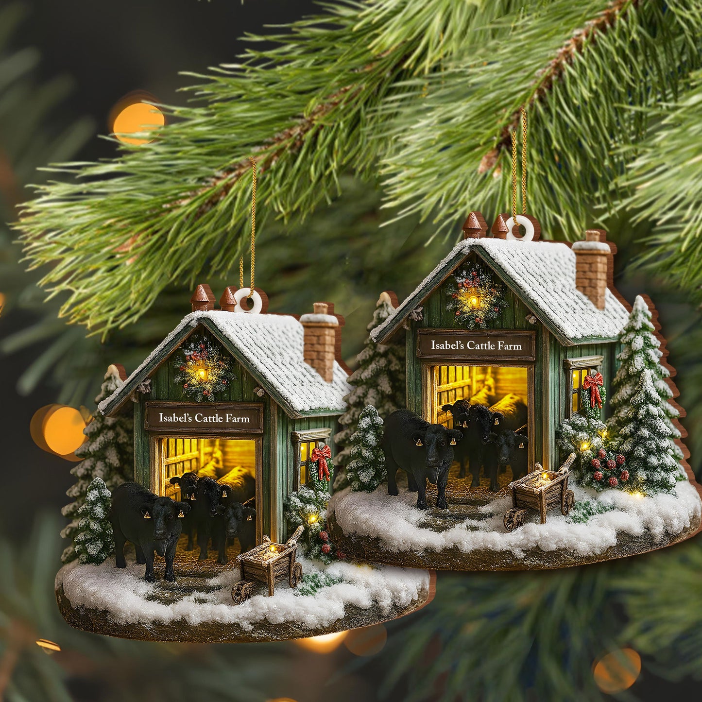 Personalized Farmhouse Christmas Barn and Cattle