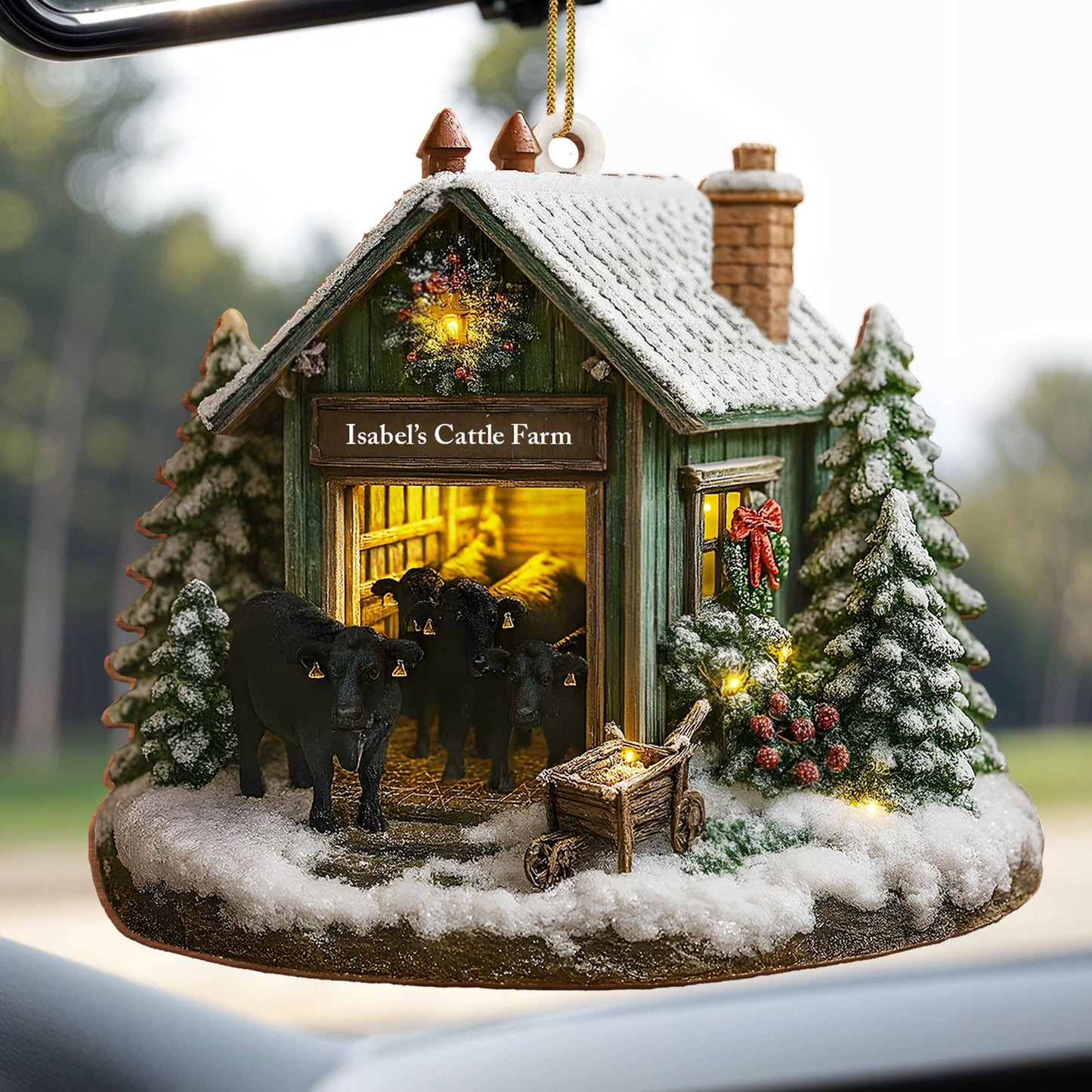Personalized Farmhouse Christmas Barn and Cattle