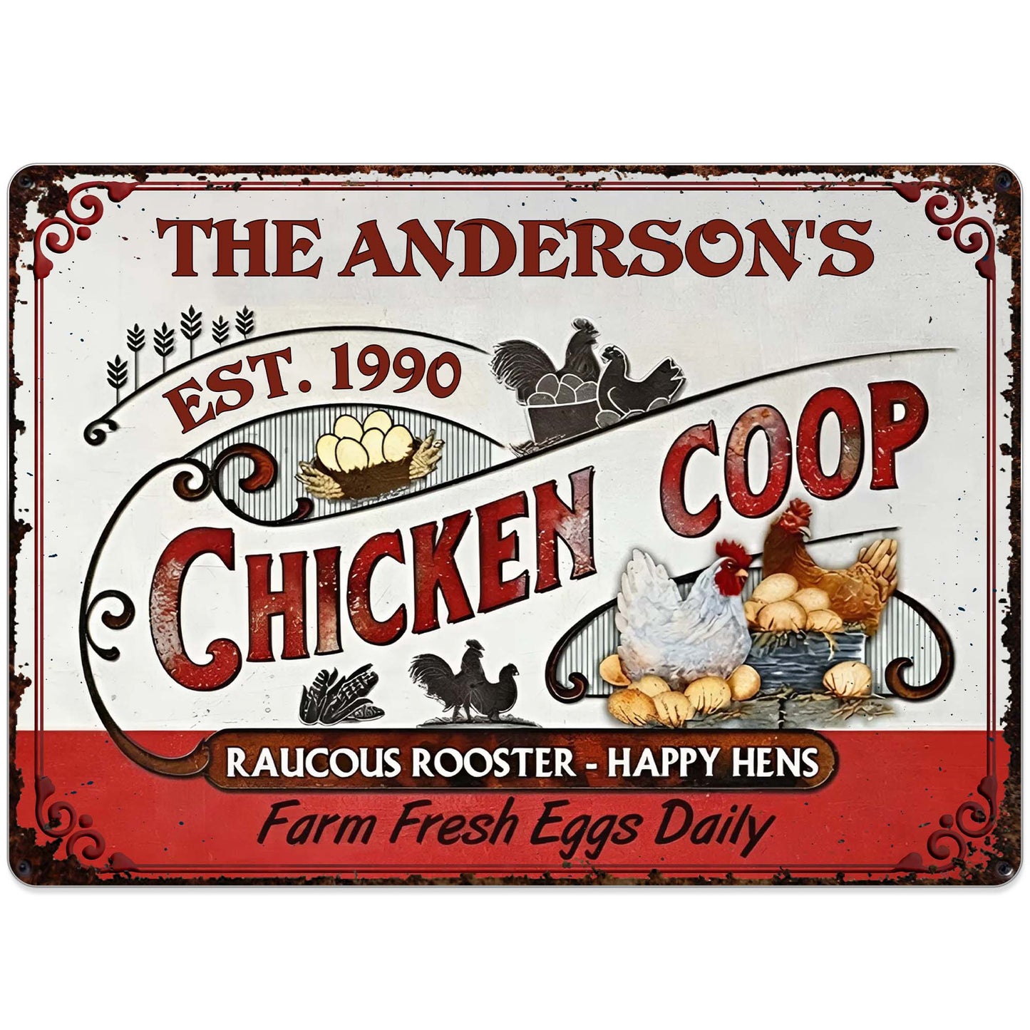 Raucous Rooster And Happy Hens, Fresh Eggs Daily