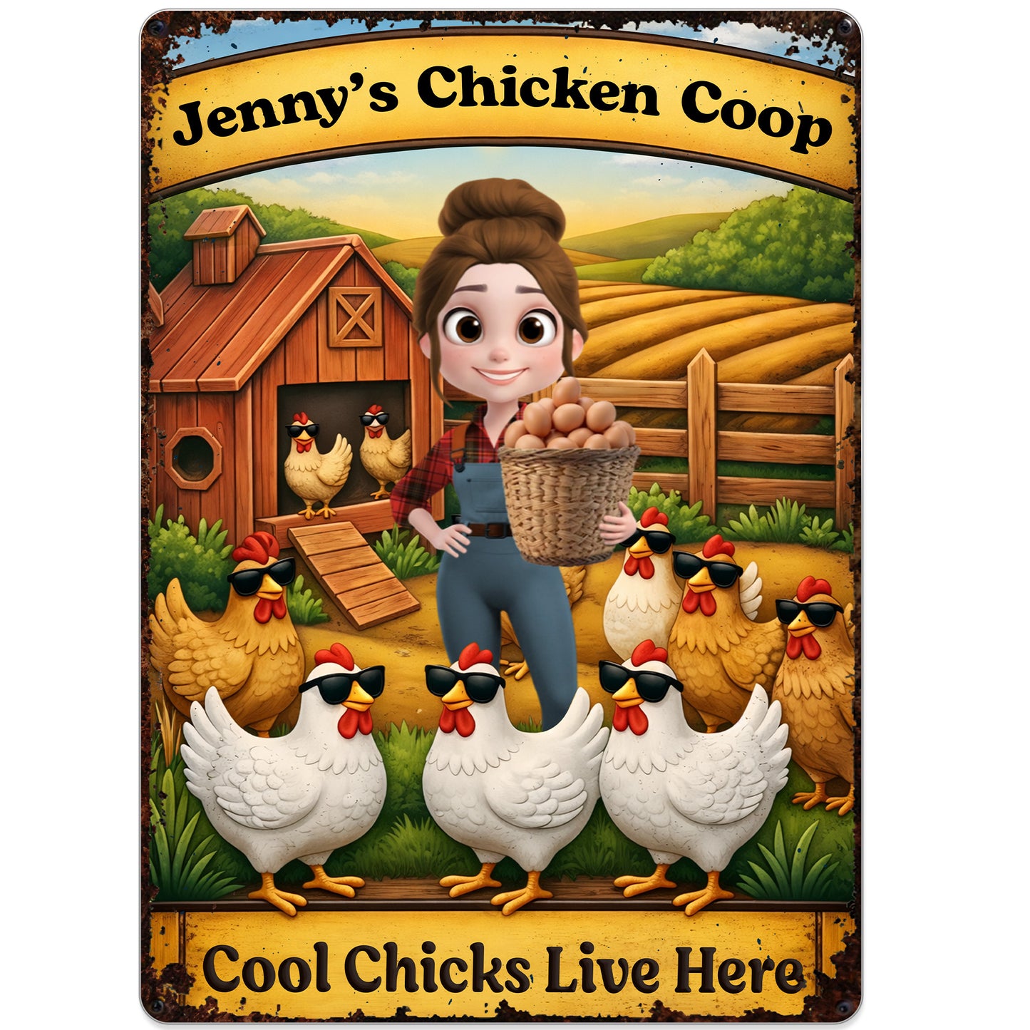 Cool Chicks Live Here With Girl, Chickens And Barn