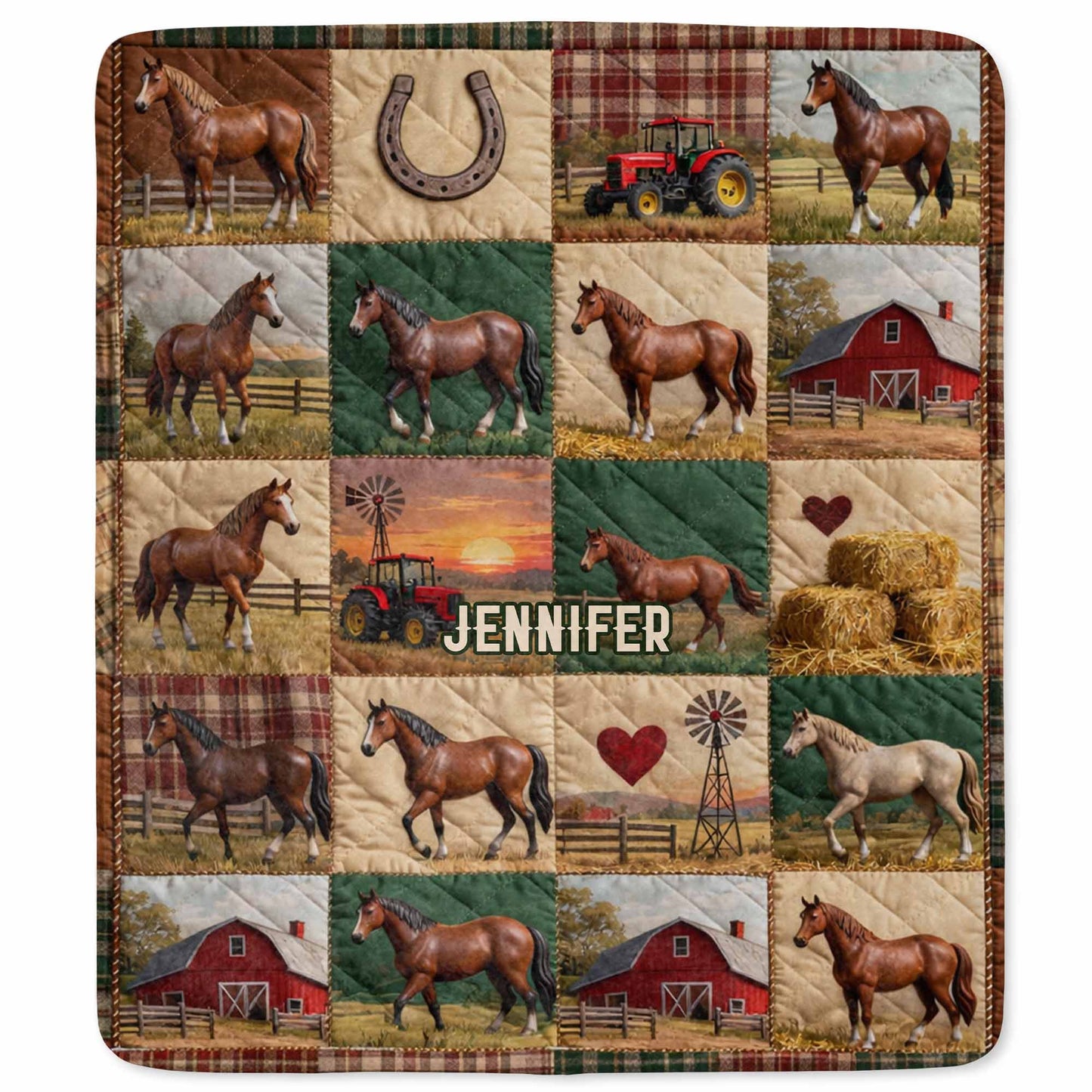Jennifer Horse And Barn Blanket - Personalized Custom Blanket - FARM040_BLK