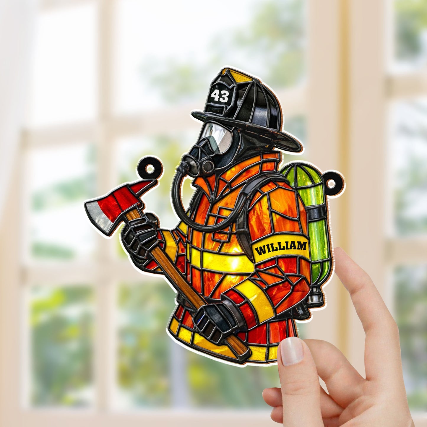 Honor Your Everyday Hero, Firefighter Themed Suncatcher - Personalized Custom Suncatcher - FIF028_CSUN