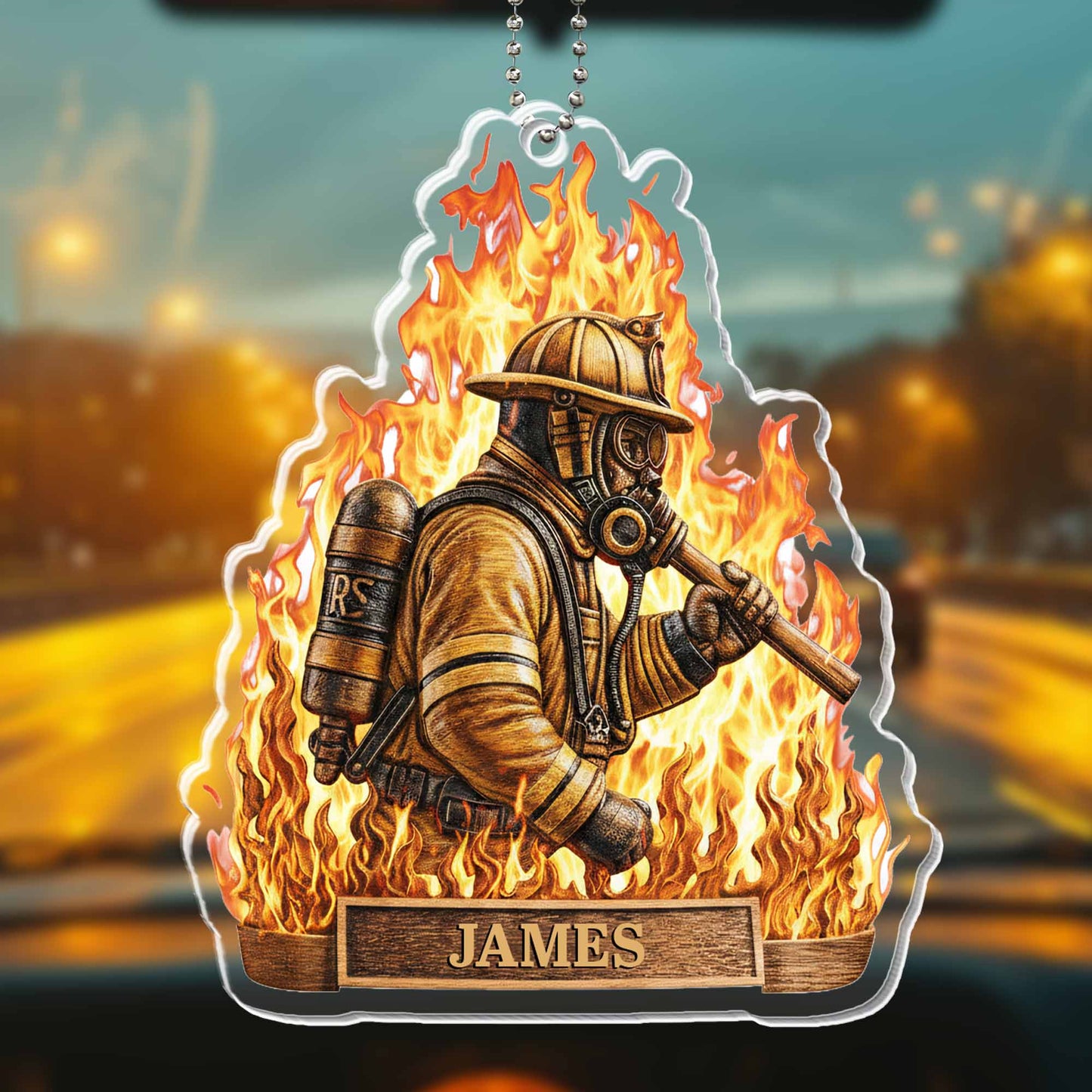 Celebrate Bravery Firefighter in Vibrant Flames