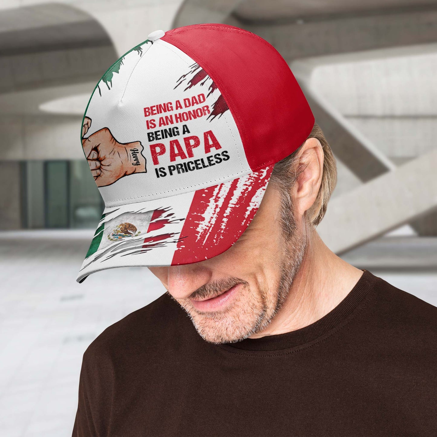 Être papa est un honneur. Être un papa n'a pas de prix ! Casquette de baseball personnalisée, imprimé intégral - FM001_BAC