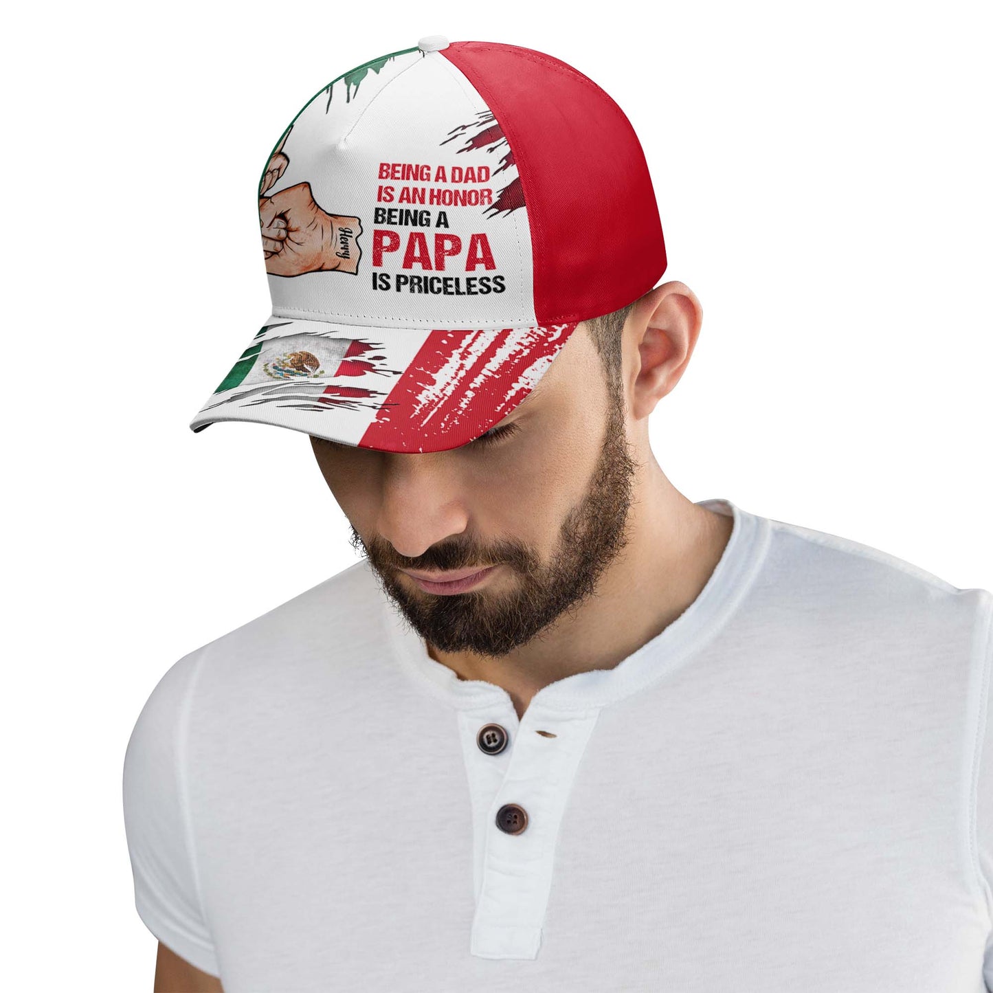 Être papa est un honneur. Être un papa n'a pas de prix ! Casquette de baseball personnalisée, imprimé intégral - FM001_BAC