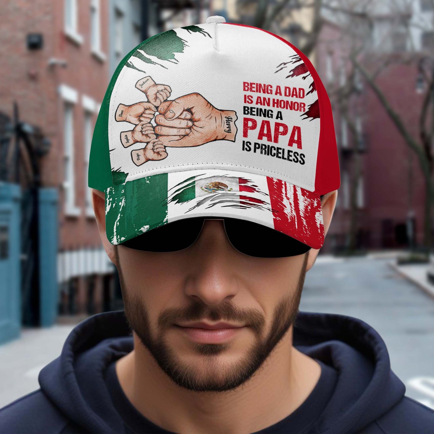 Être papa est un honneur. Être un papa n'a pas de prix ! Casquette de baseball personnalisée, imprimé intégral - FM001_BAC