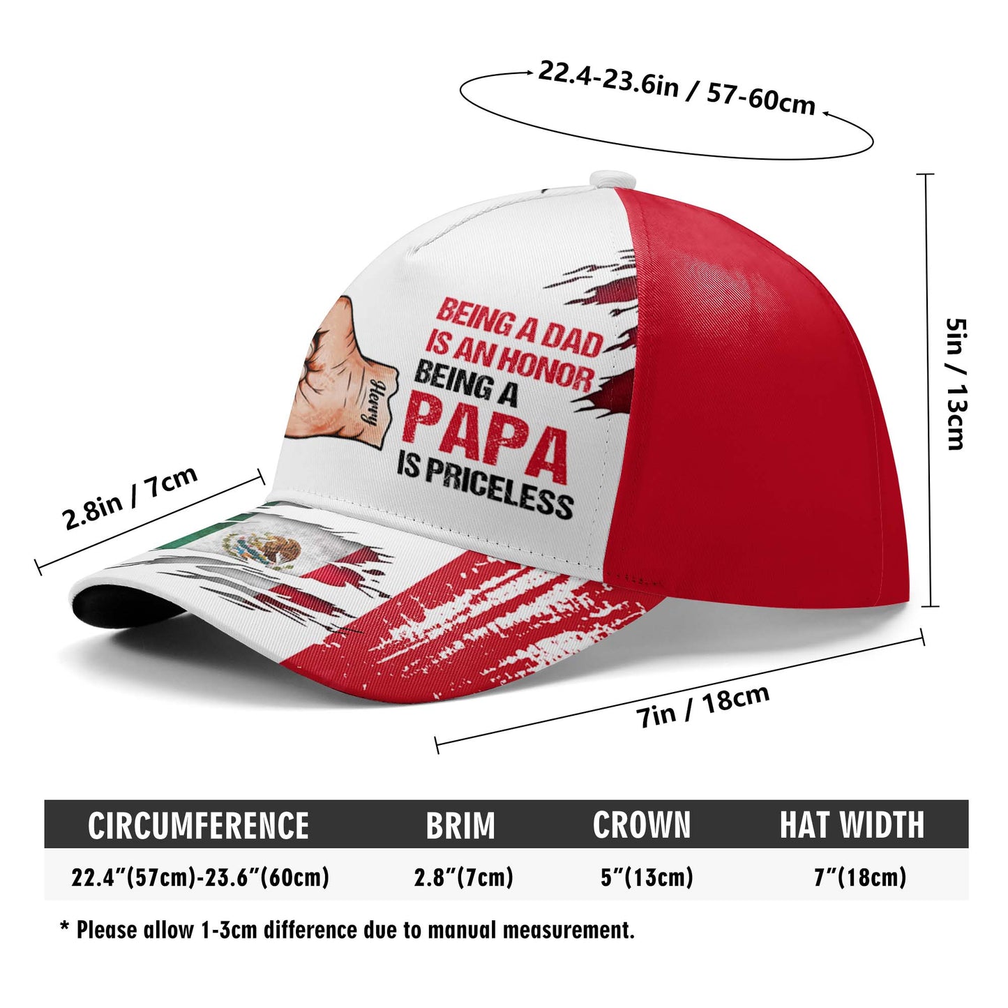 Être papa est un honneur. Être un papa n'a pas de prix ! Casquette de baseball personnalisée, imprimé intégral - FM001_BAC