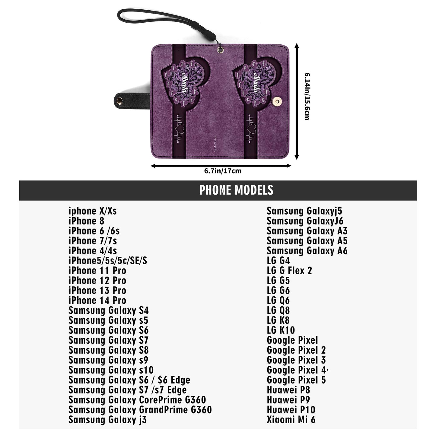 Petits cœurs - Portefeuille en cuir personnalisé pour téléphone - FM002_PW